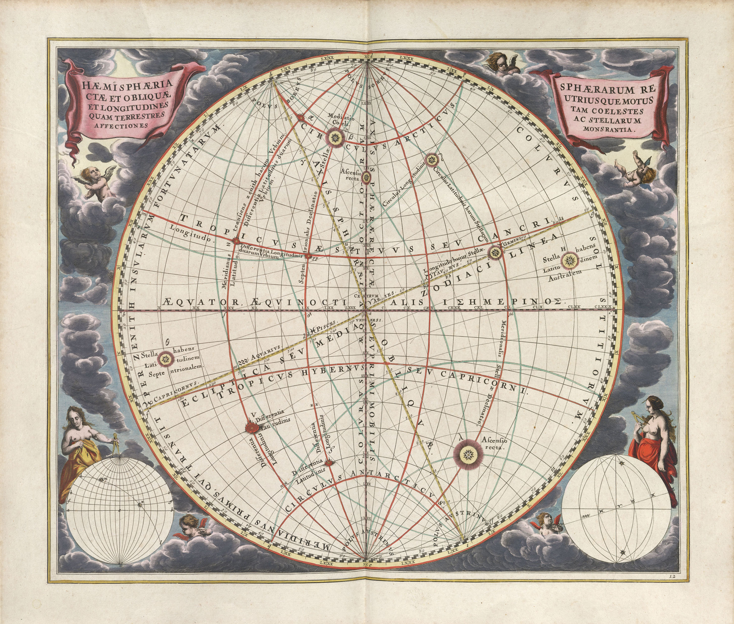 Harmonia Macrocosmica Plate 12 — Upright and Oblique Spheres by Andreas Cellarius