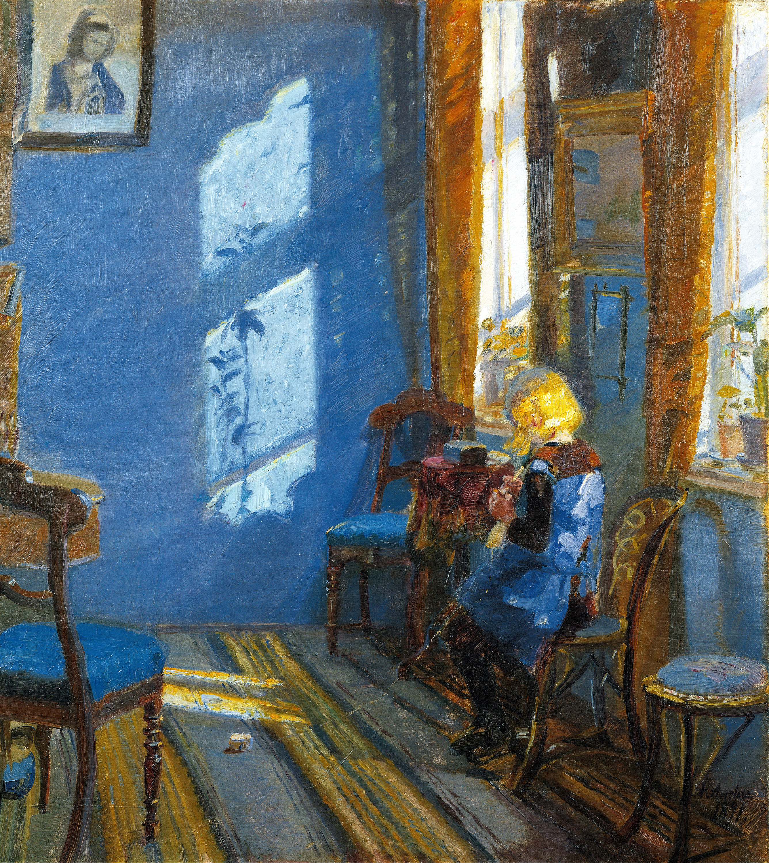 Sunlight in the blue room by Anna Ancher