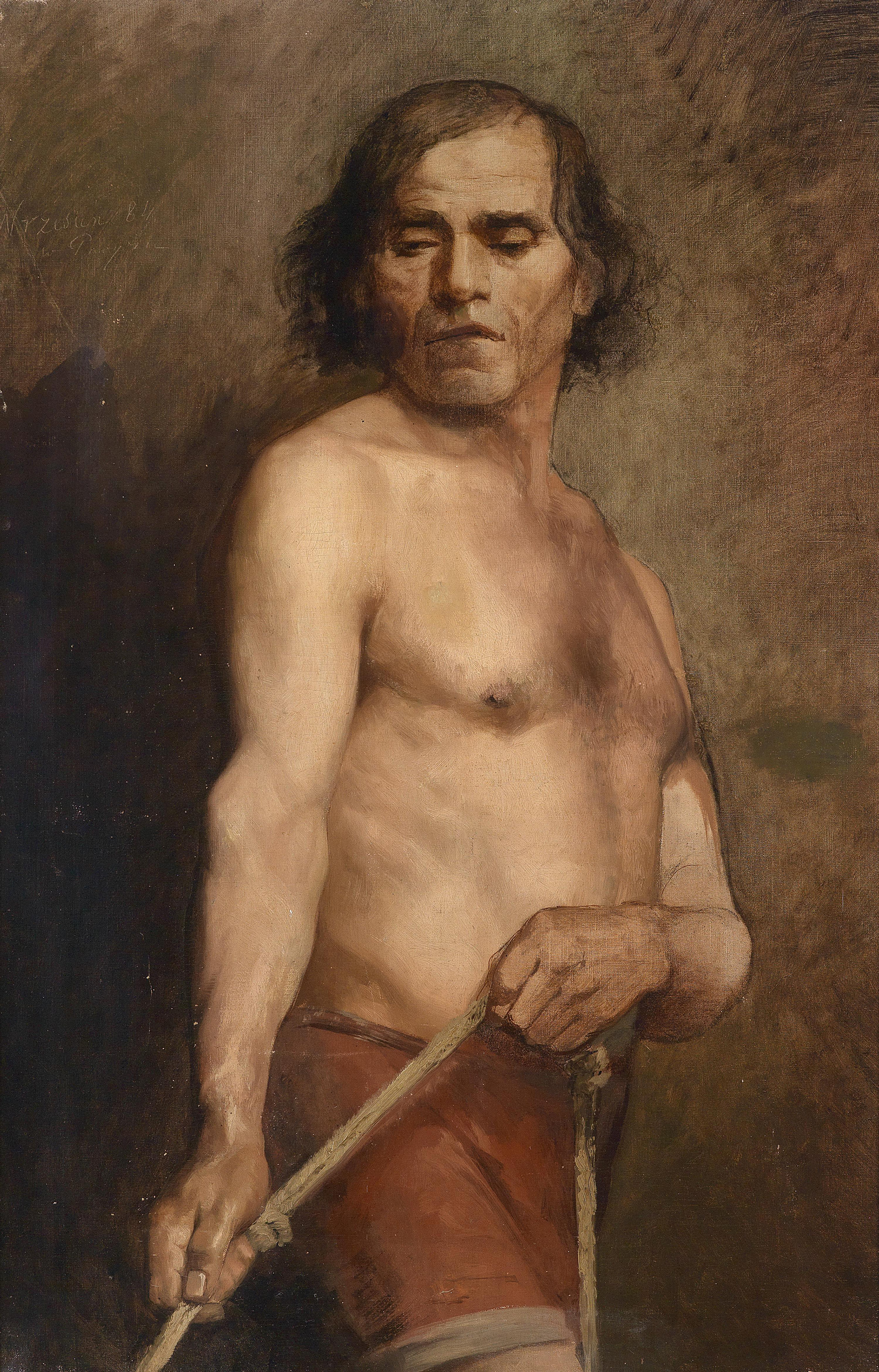 A Male Nude Standing by Anna Bilińska-Bohdanowicz