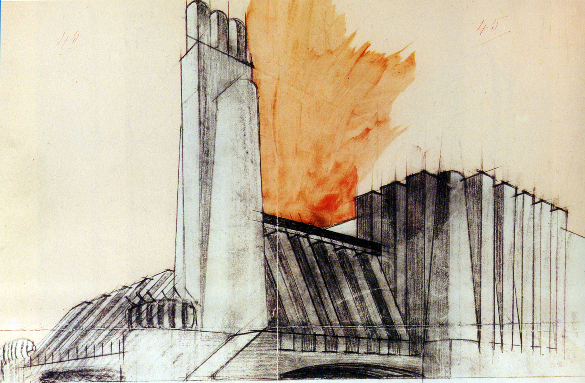 Industrial Building with Corner Tower by Antonio Sant'Elia