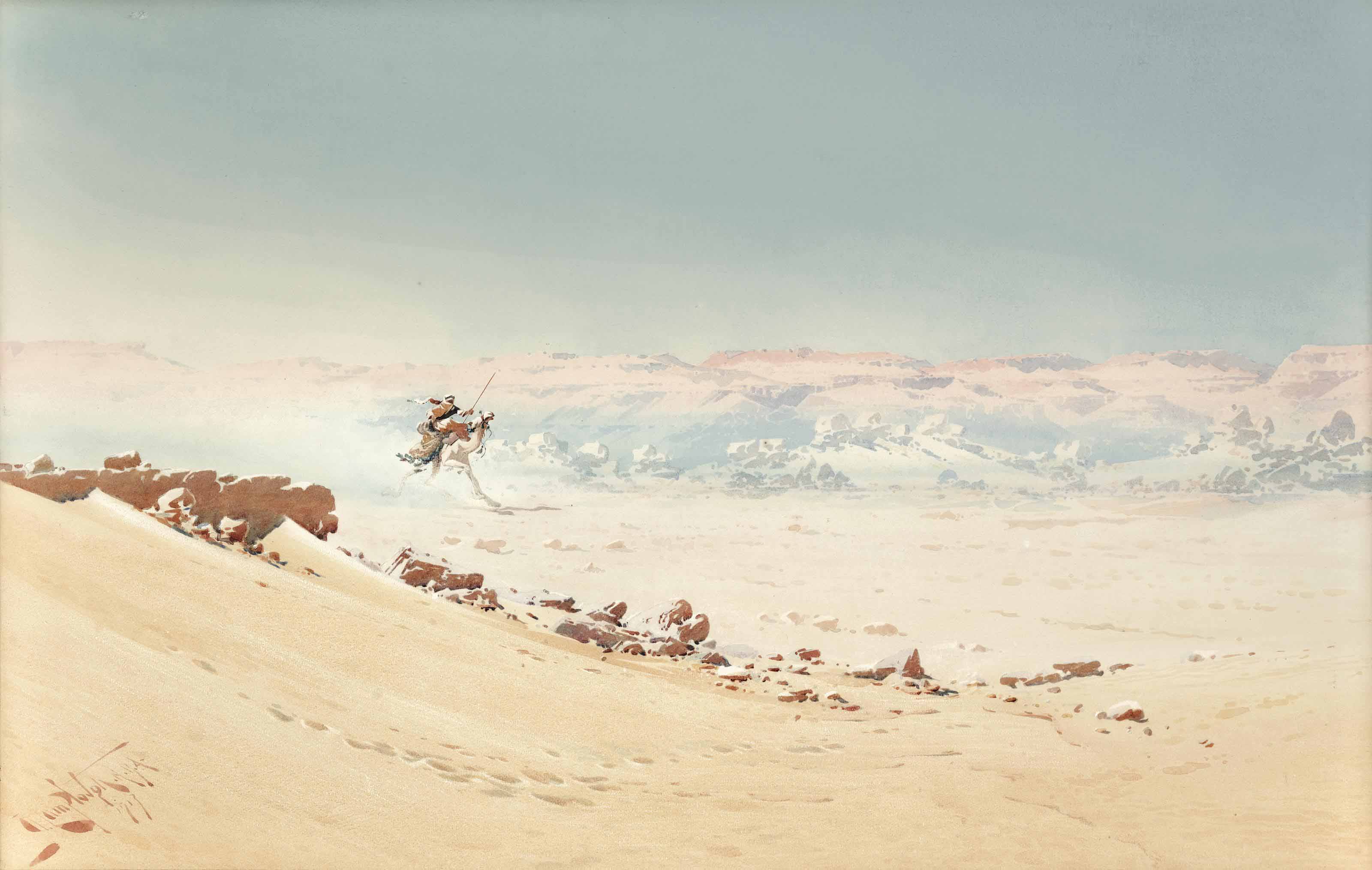 A rider in the desert by Augustus Osborne Lamplough