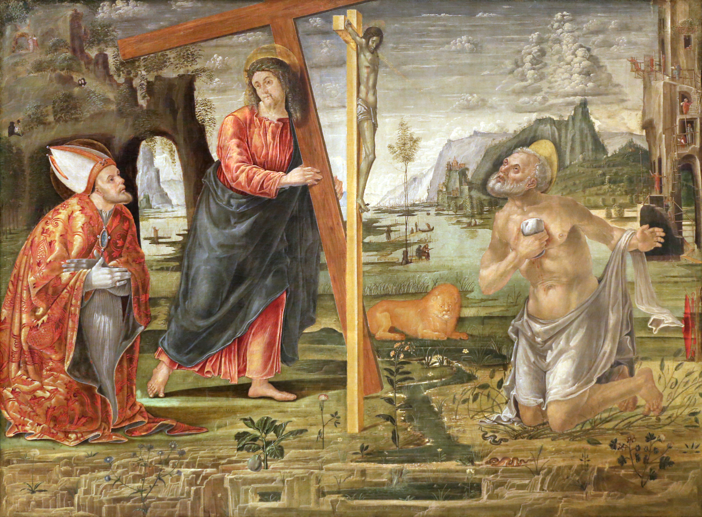 Christ carrying the cross between Saints Augustine and Jerome by Bernardo Parentino