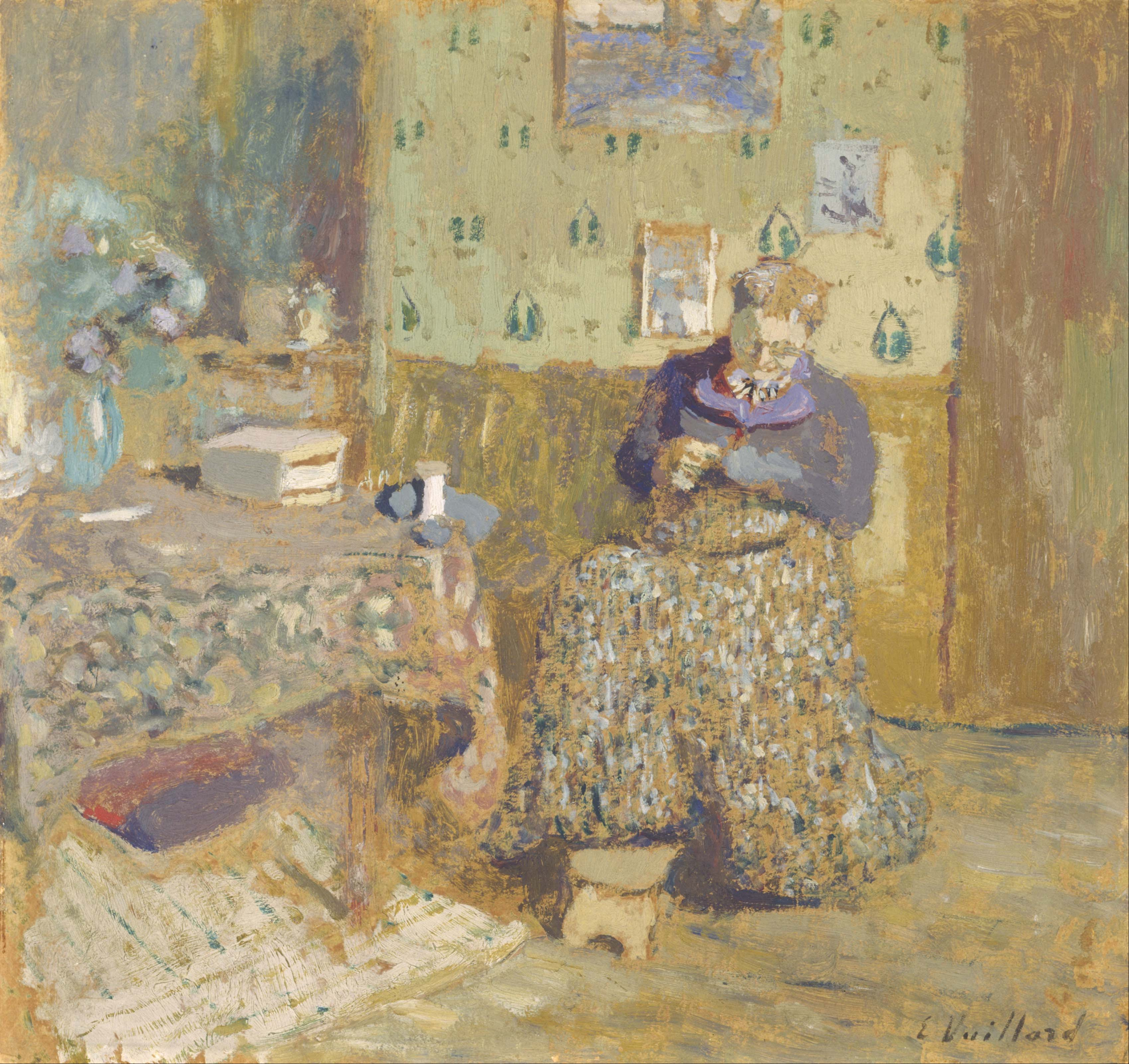 Madame Vuillard Sewing by Édouard Vuillard