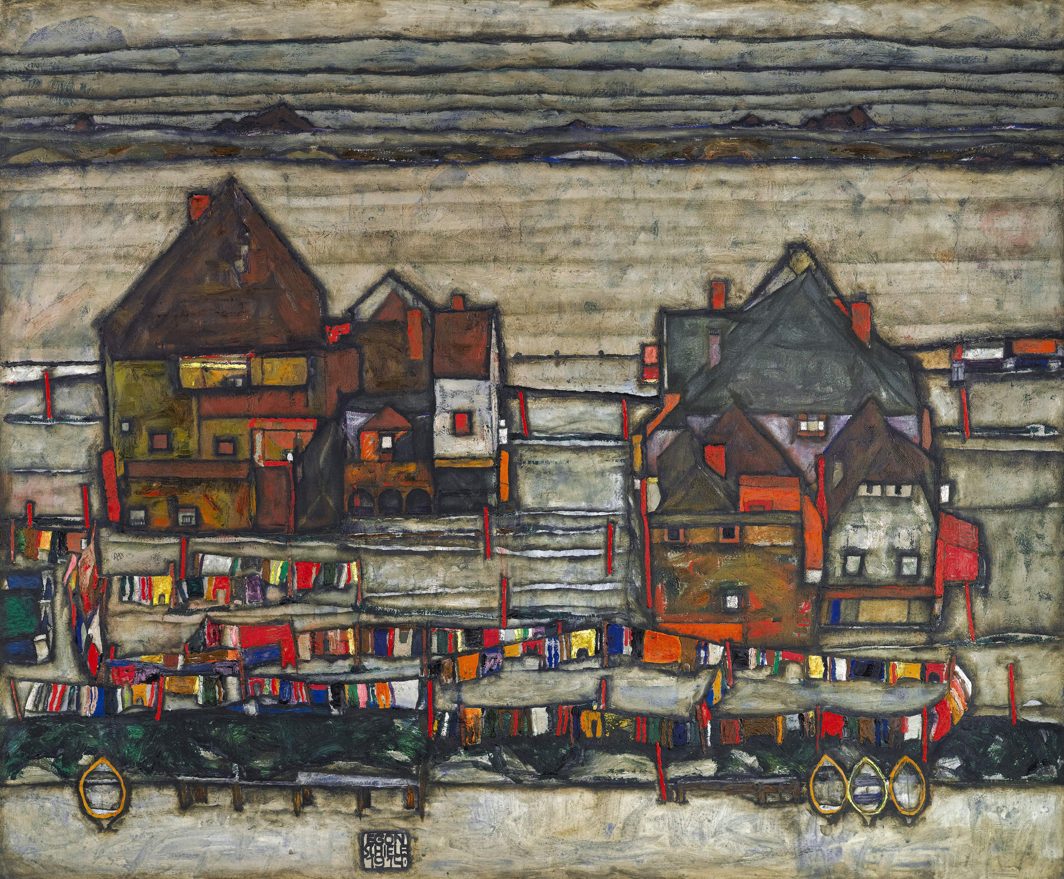 Houses with Laundry (Seeburg) by Egon Schiele