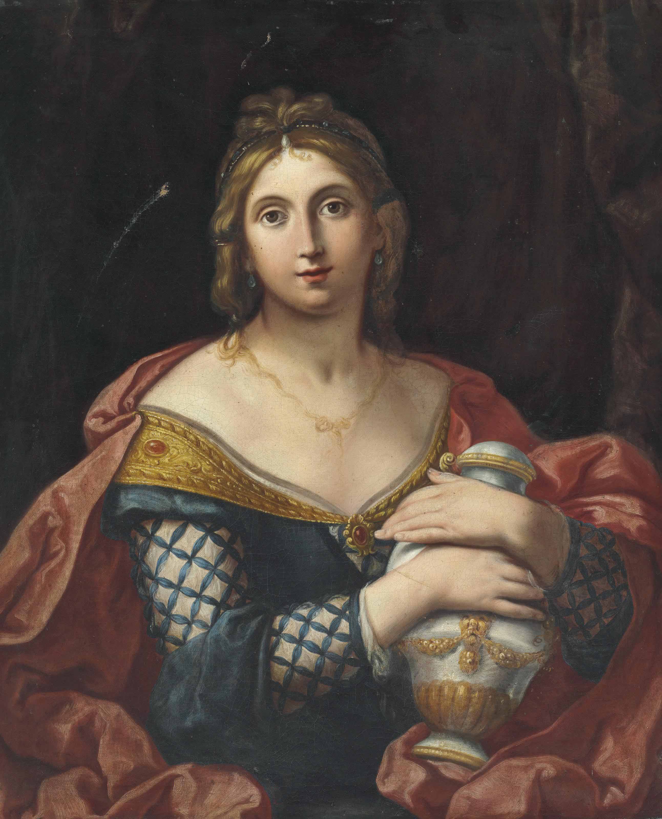 Portrait of a lady, half-length, as Pandora or Artemisia by Elisabetta Sirani