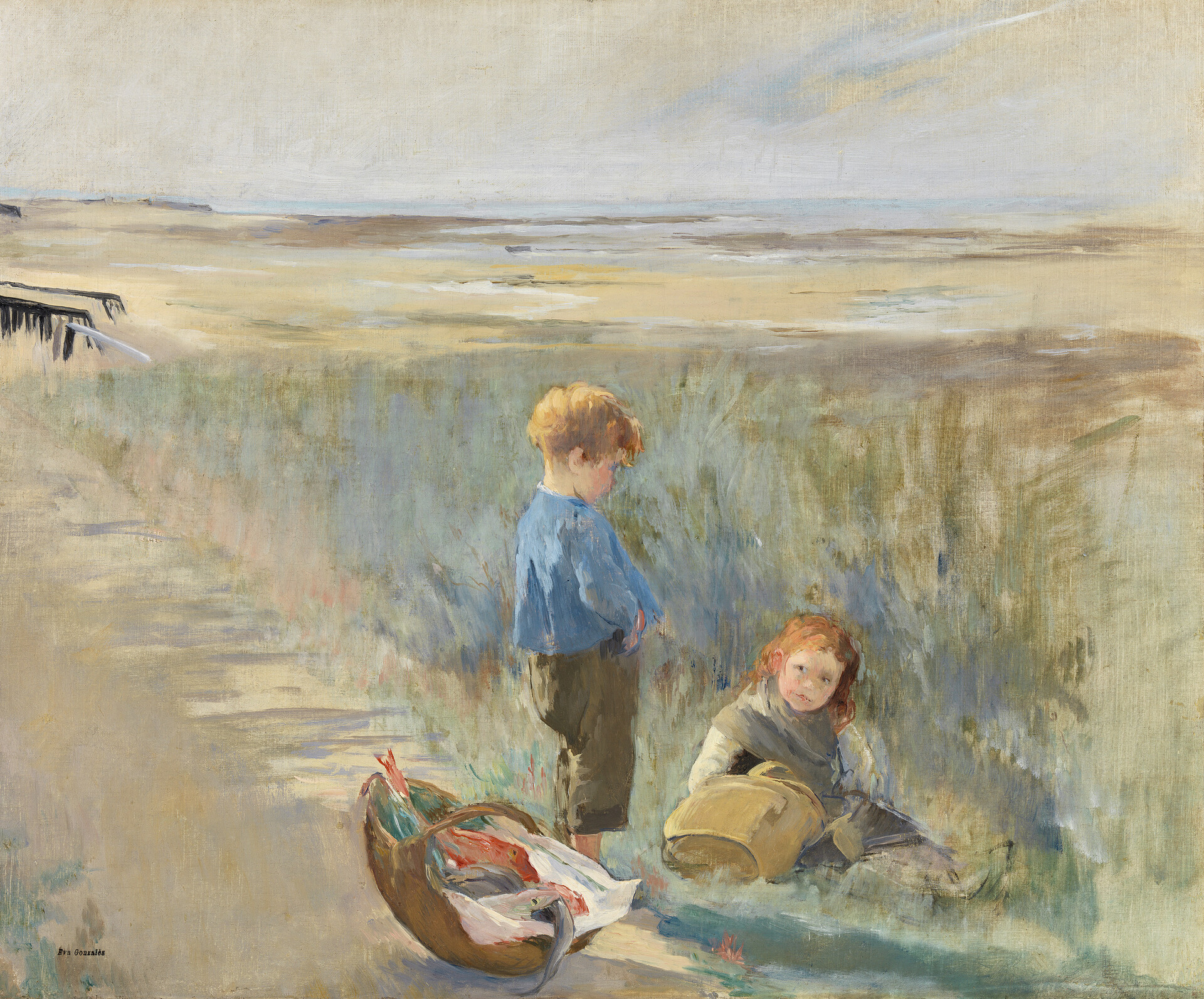 Children on the sand dunes by Eva Gonzalès