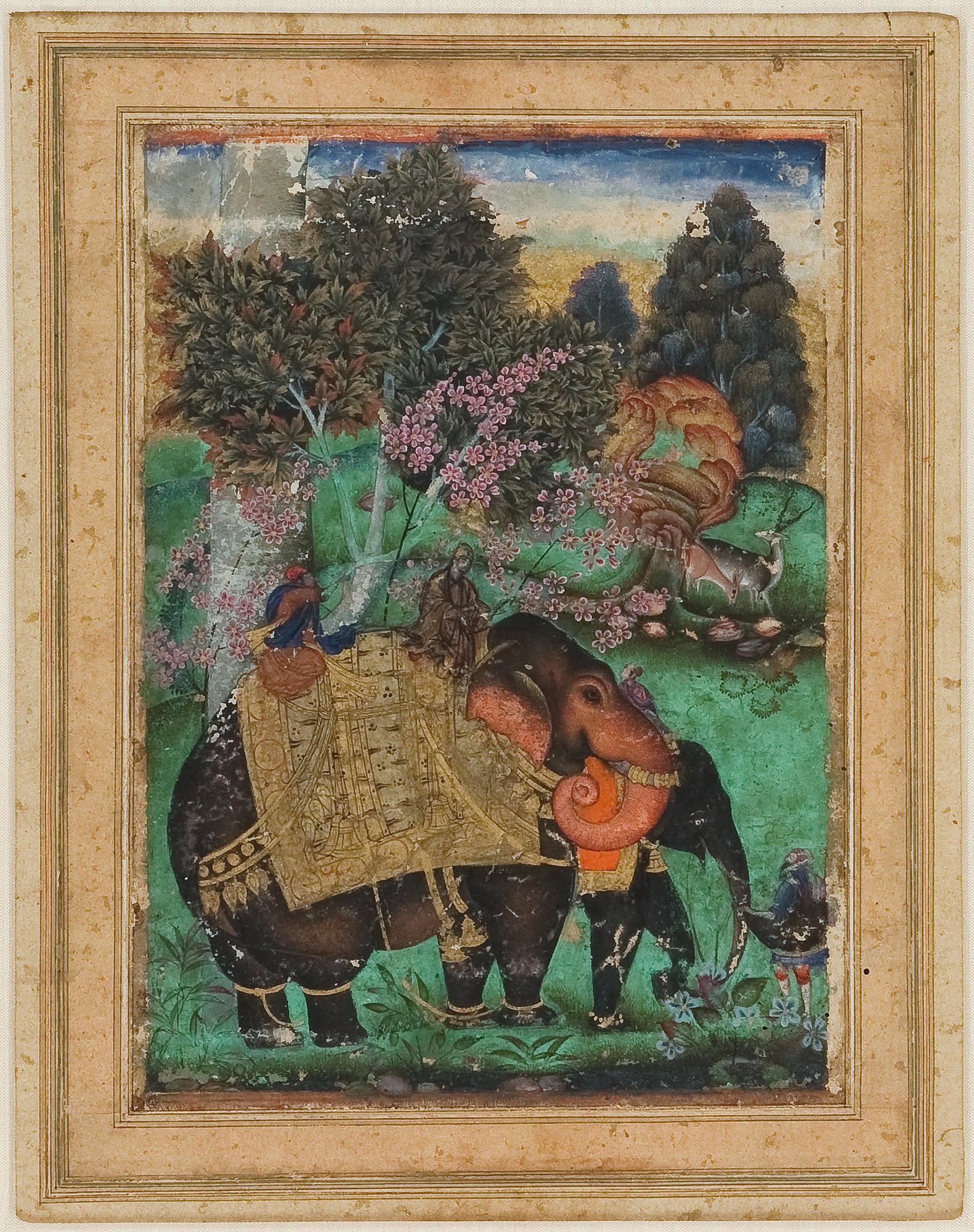 Sultan Ibrahim Adil Shah II Riding His Prized Elephant Atash Khan by Farrukh Beg