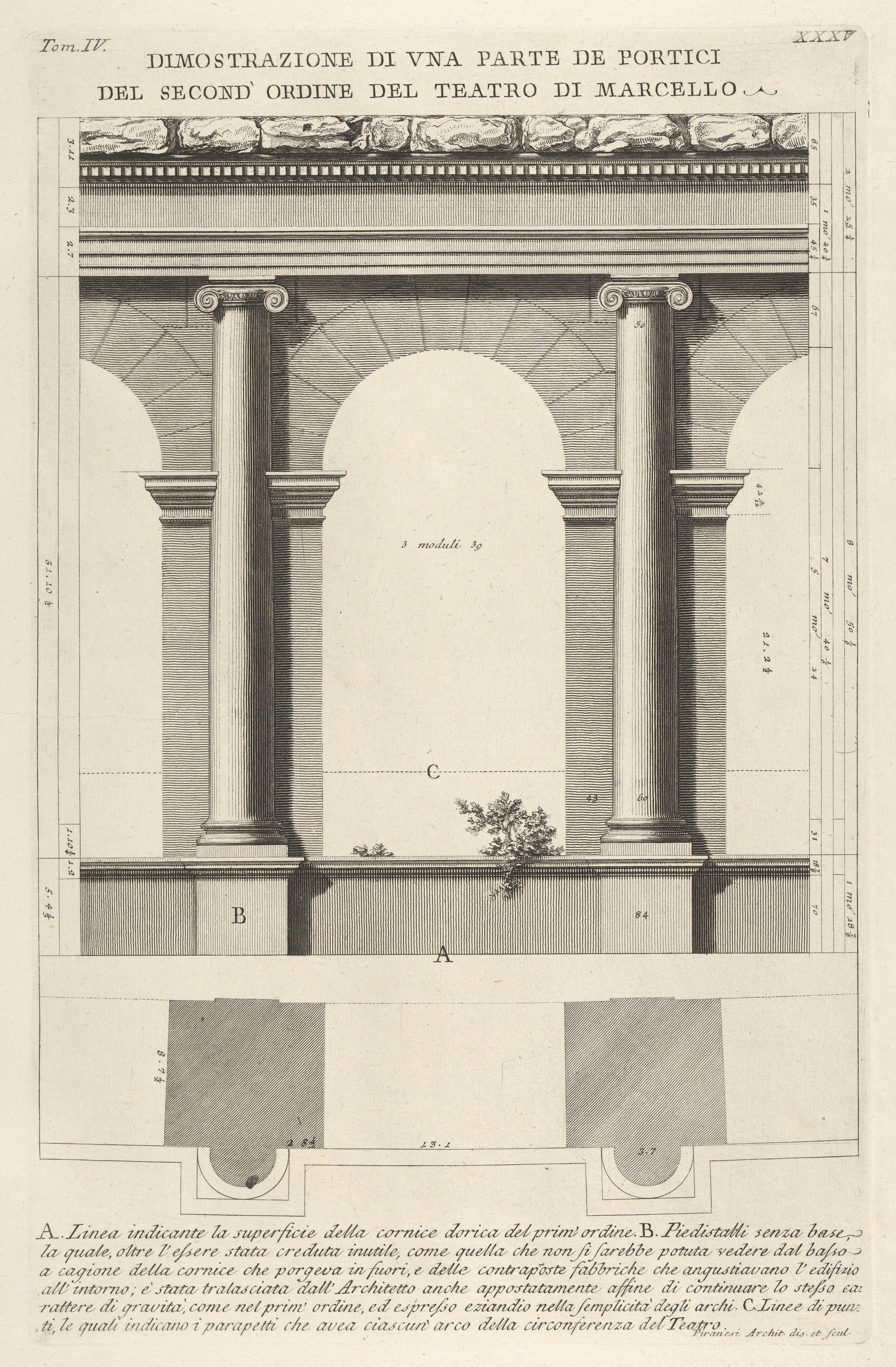 Elevation and Plan of Theater of Marcellus by Giovanni Battista Piranesi