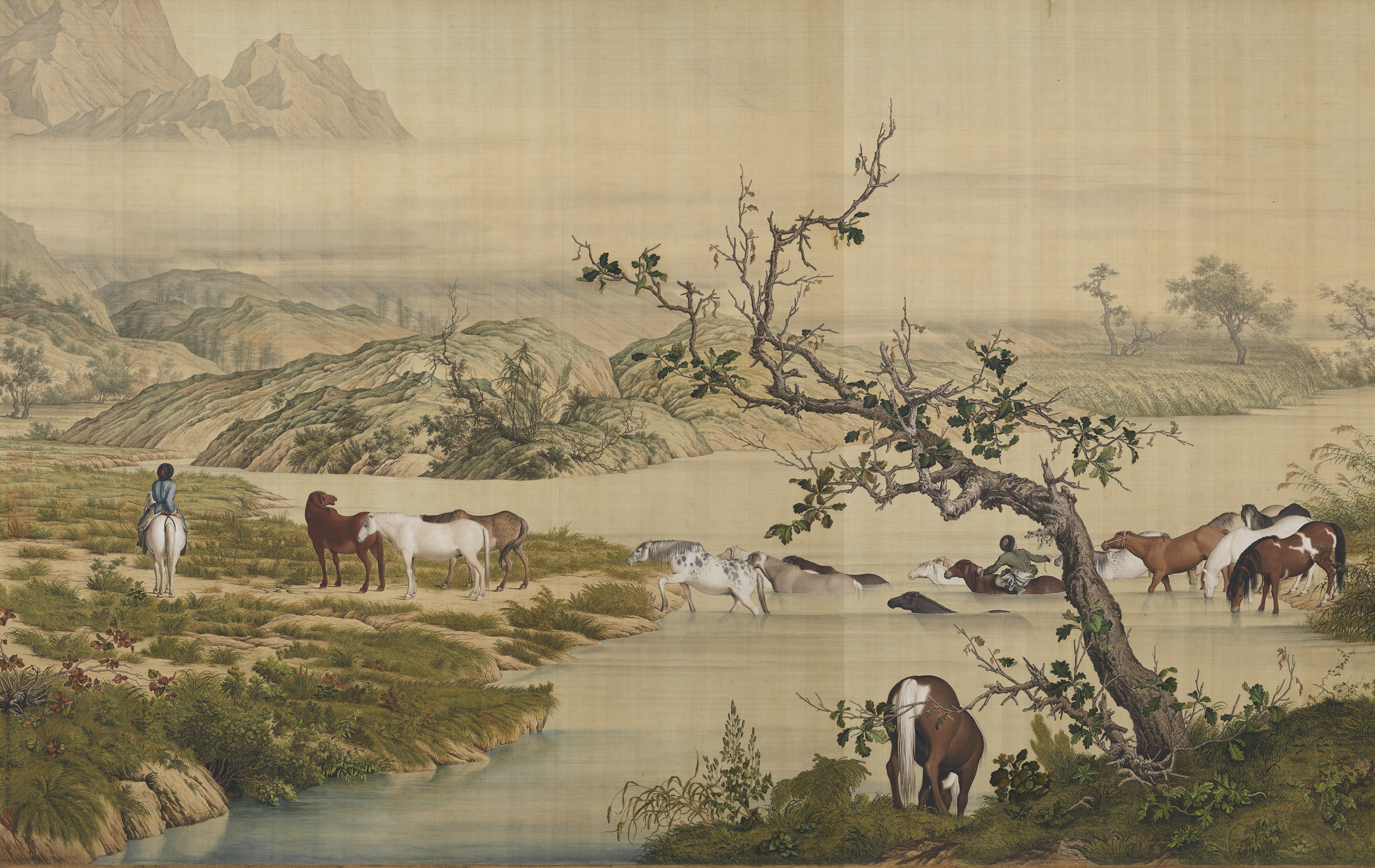 One Hundred Horses — Detail 1 by Giuseppe Castiglione (郎世寧)