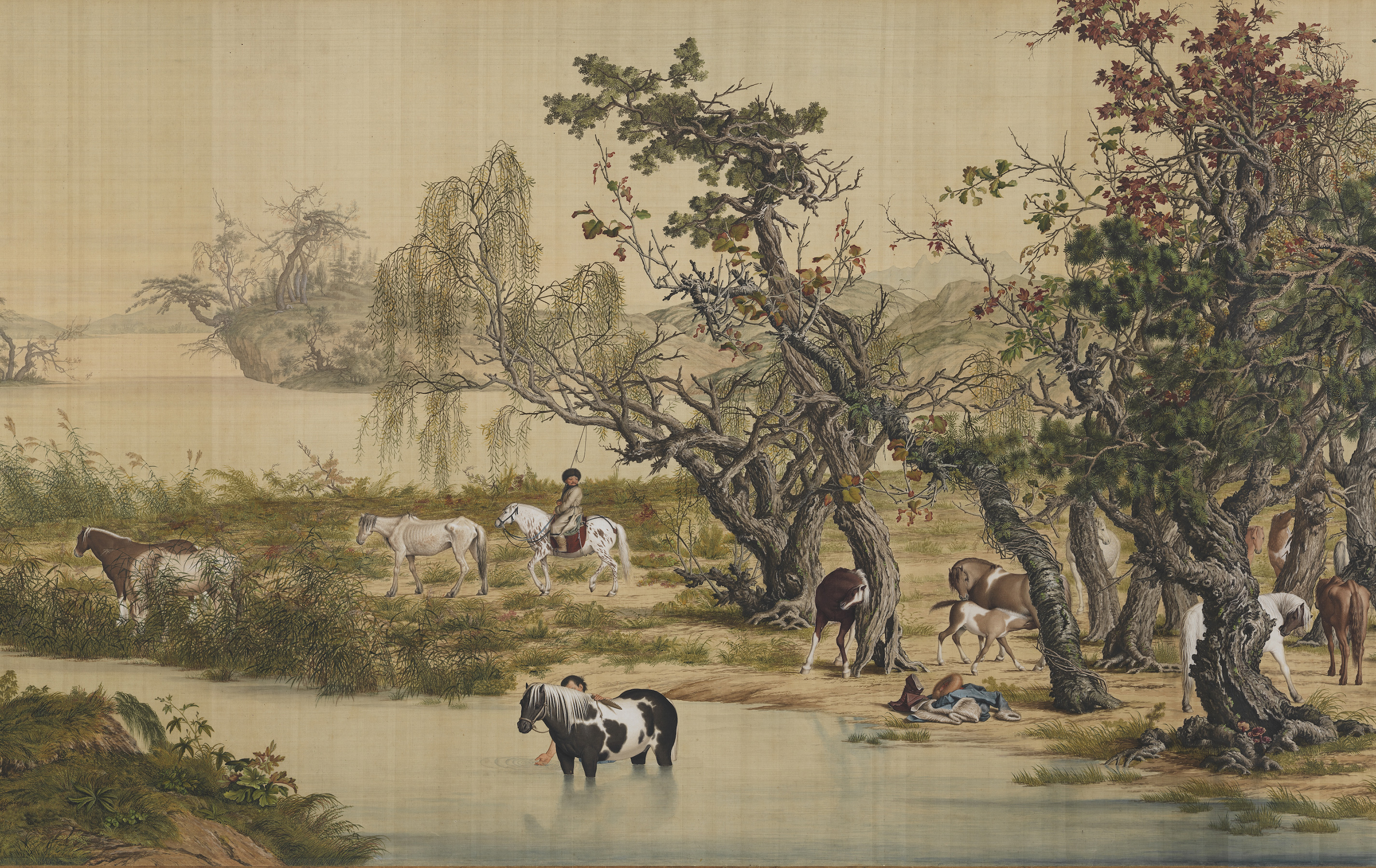 One Hundred Horses — Detail 2 by Giuseppe Castiglione (郎世寧)