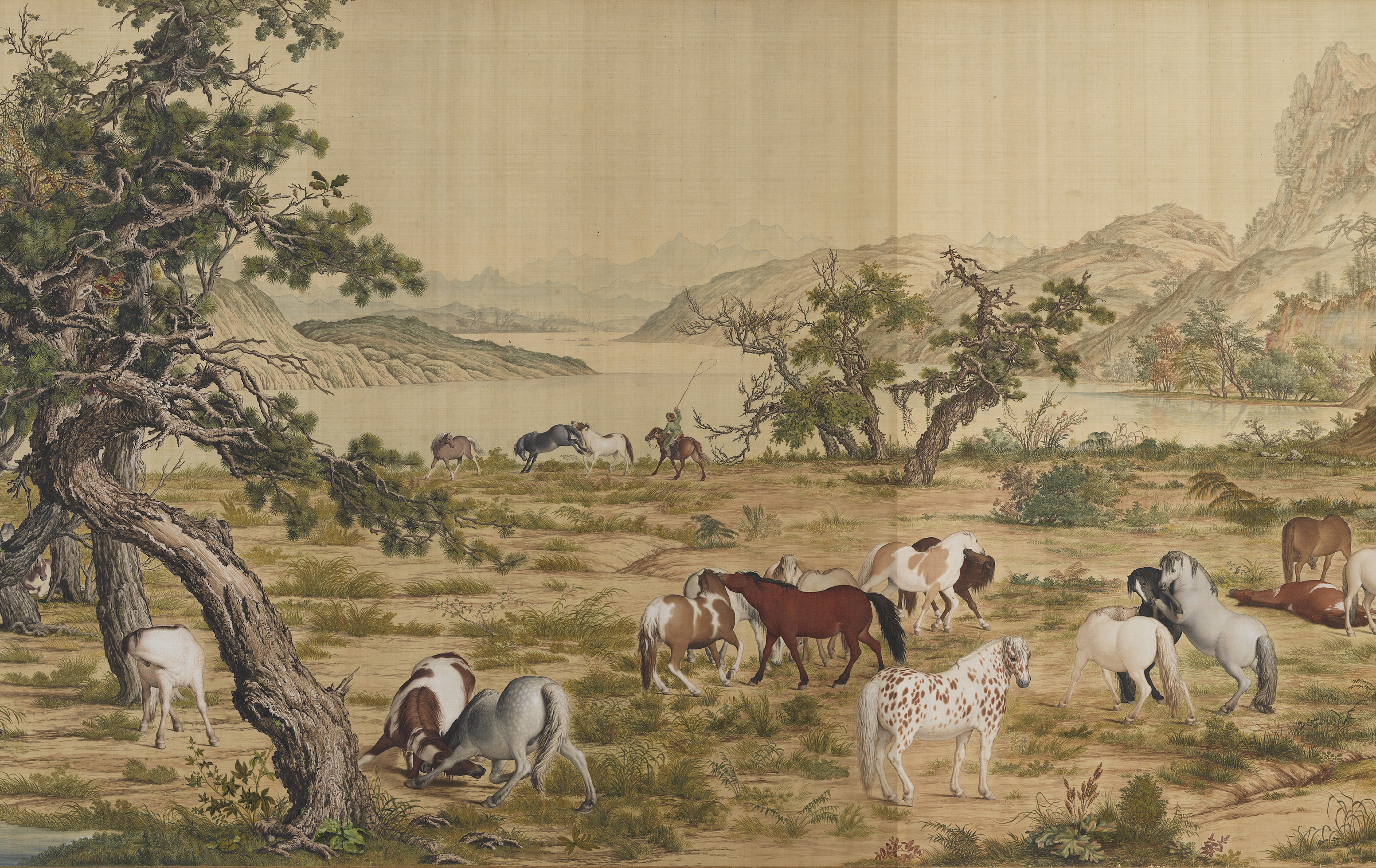 One Hundred Horses — Detail 3 by Giuseppe Castiglione (郎世寧)