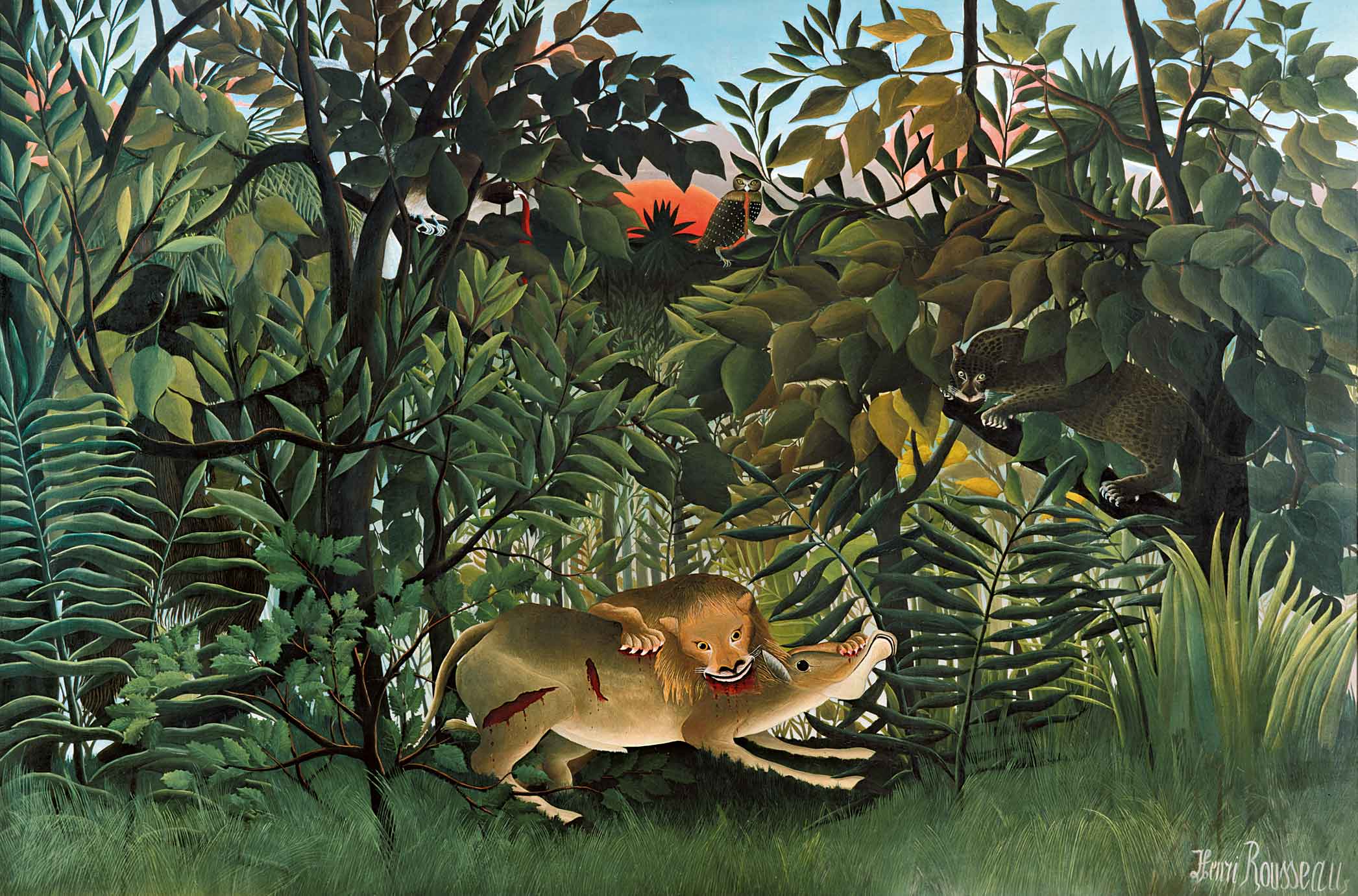 The Hungry Lion throws itself on the Antelope by Henri Rousseau