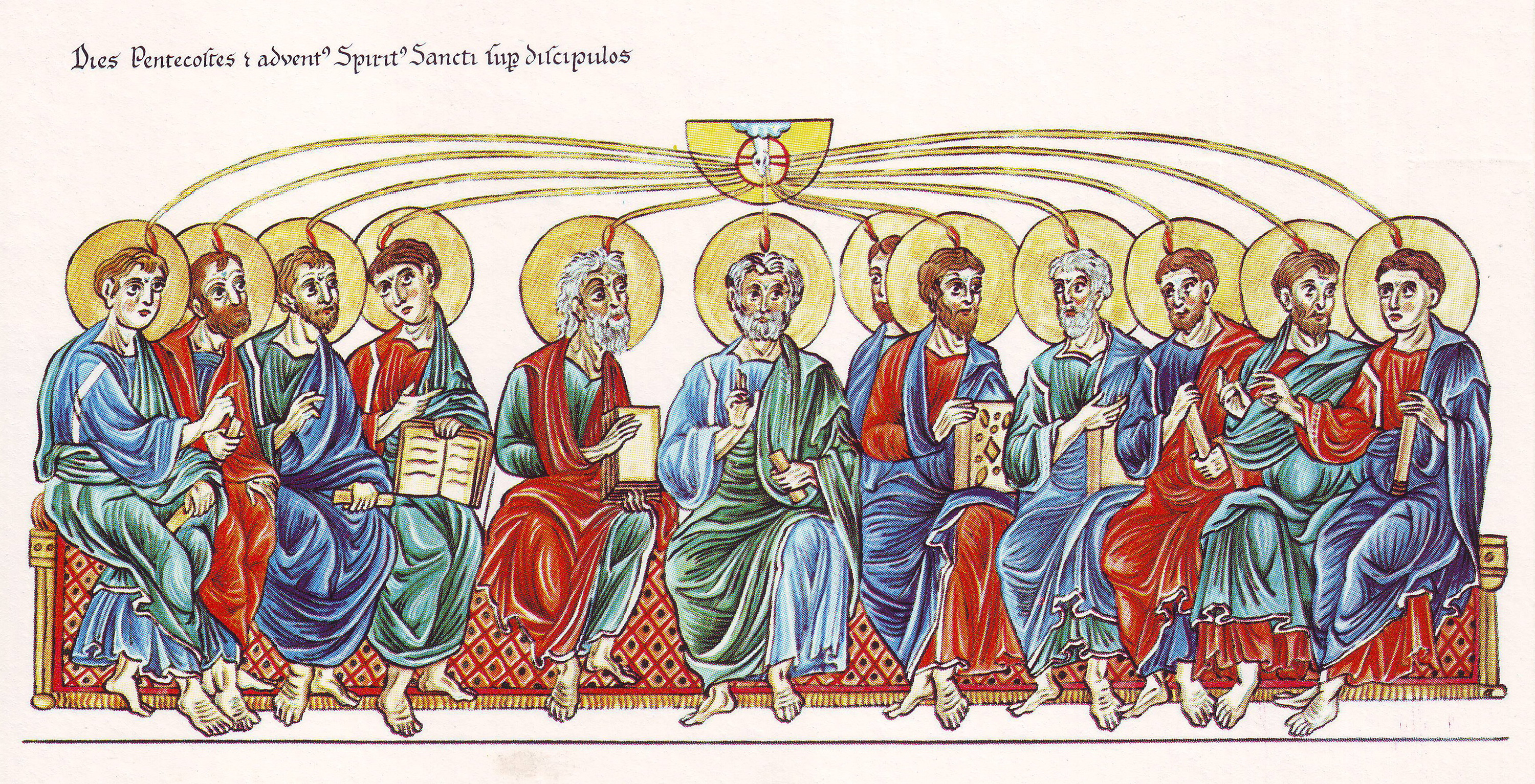 Hortus Deliciarum — The Holy Spirit descends on the Apostles by Herrad of Landsberg
