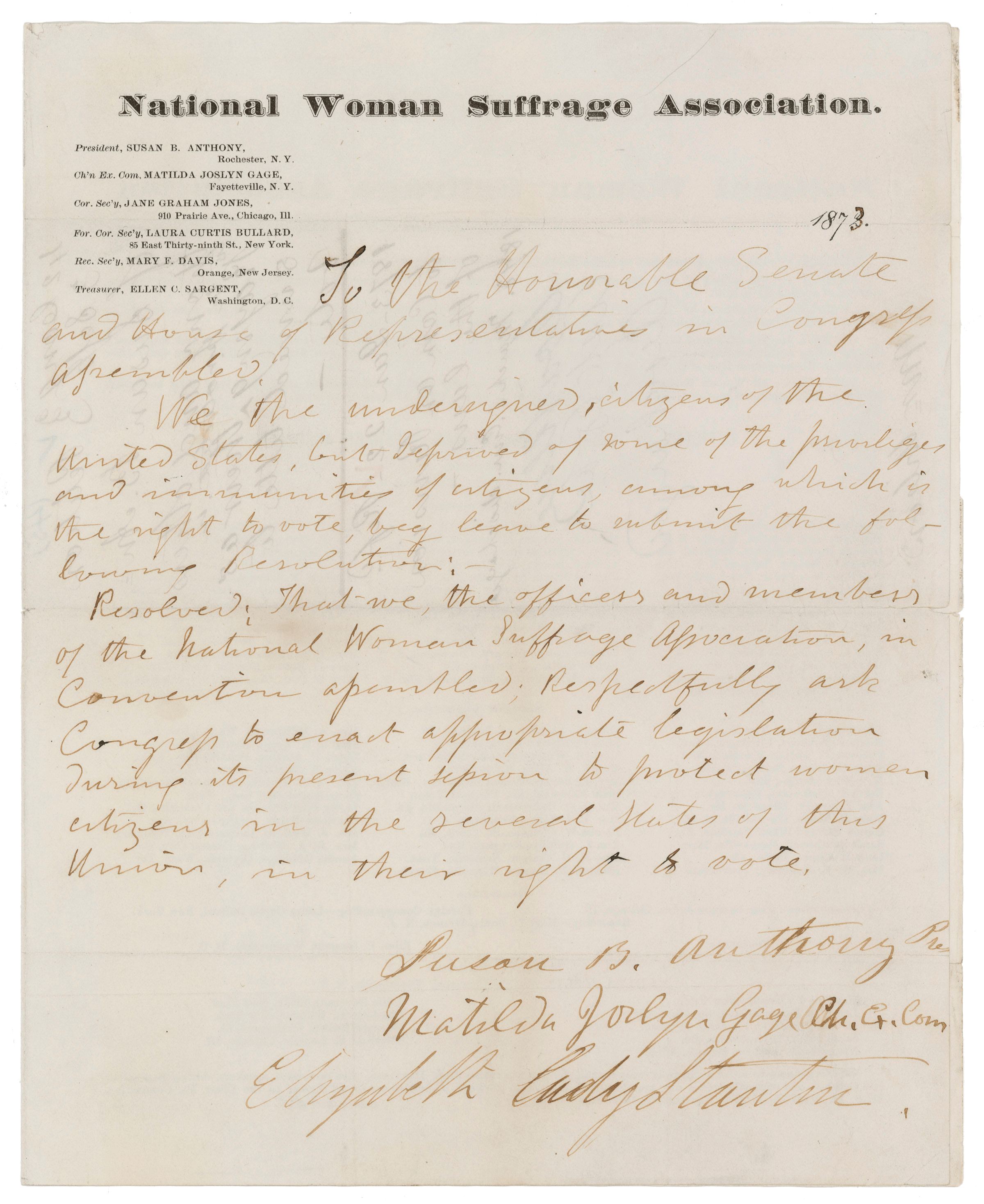 Petition to Congress for Women's Right to Vote by Industrial Revolution