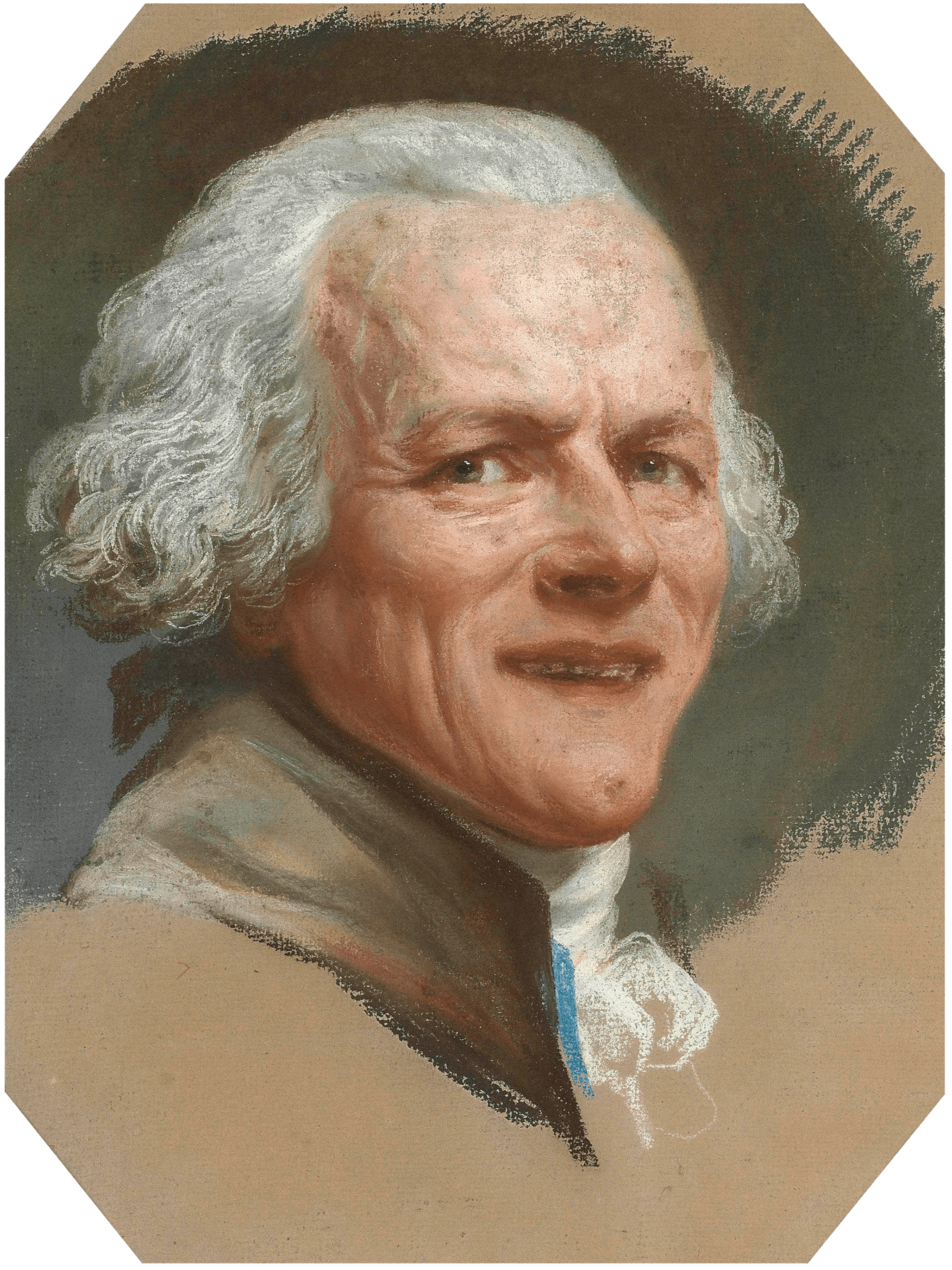 Self portrait, bust-length, grinning at the viewer by Joseph Ducreux