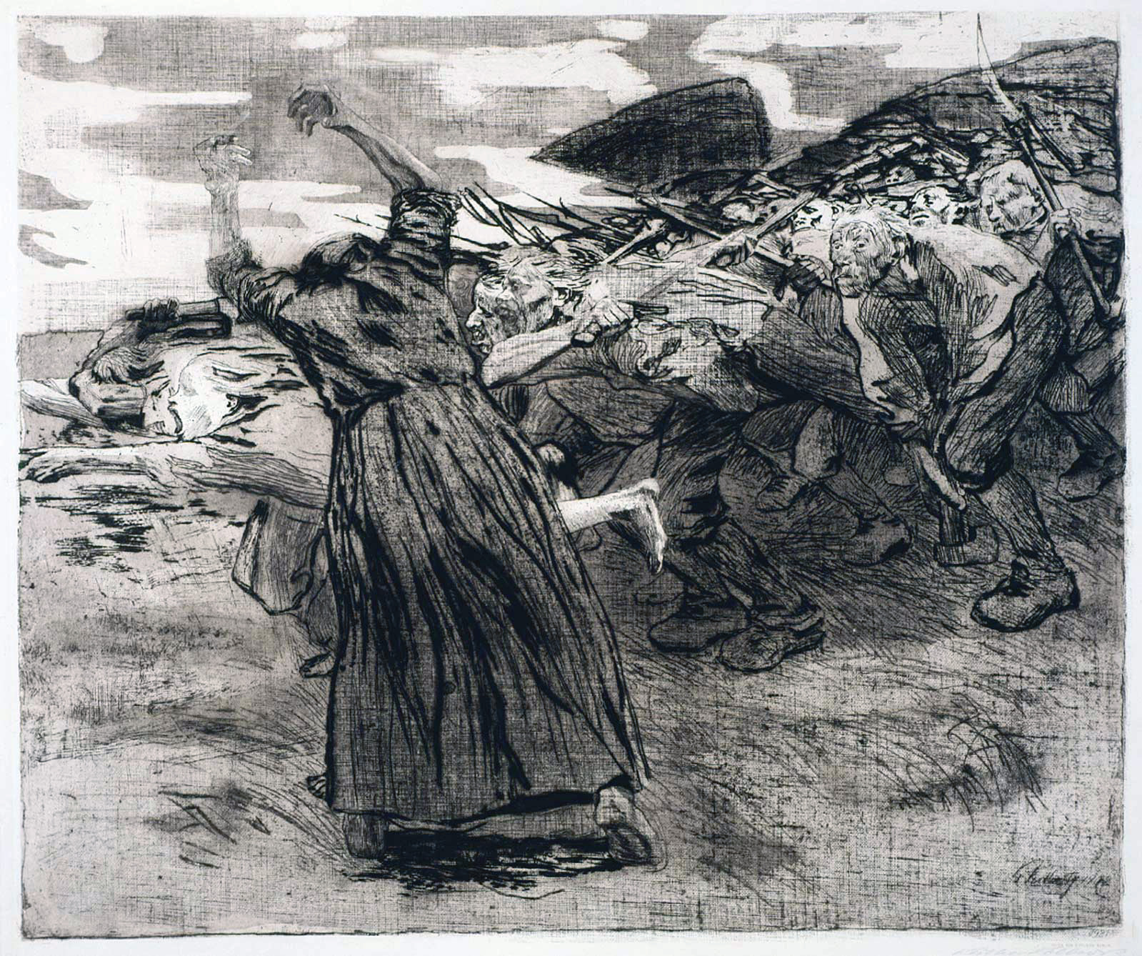 Peasant War print 5: Outbreak by Käthe Kollwitz