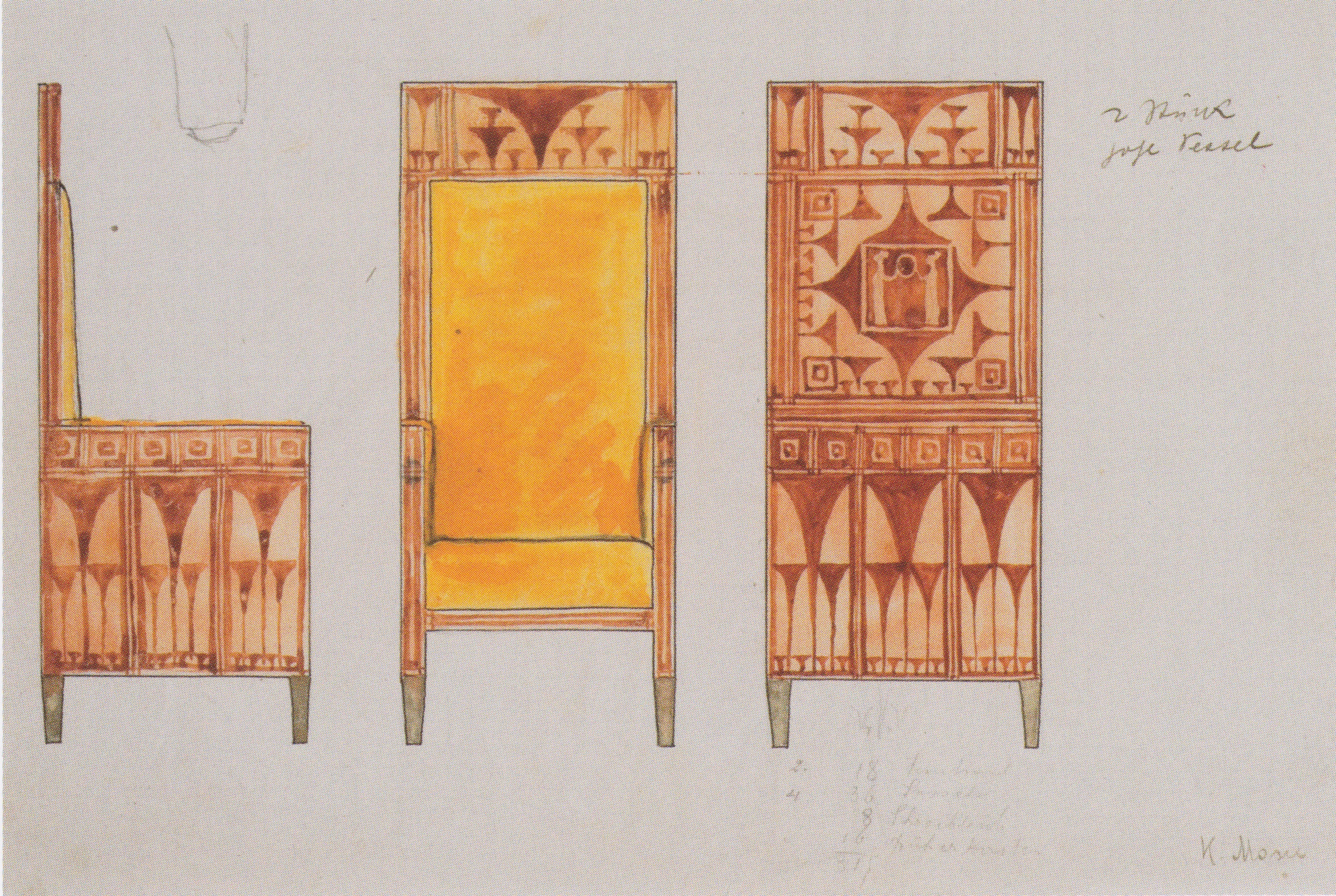 Sketches for Eisler Terramare High Chair by Koloman Moser