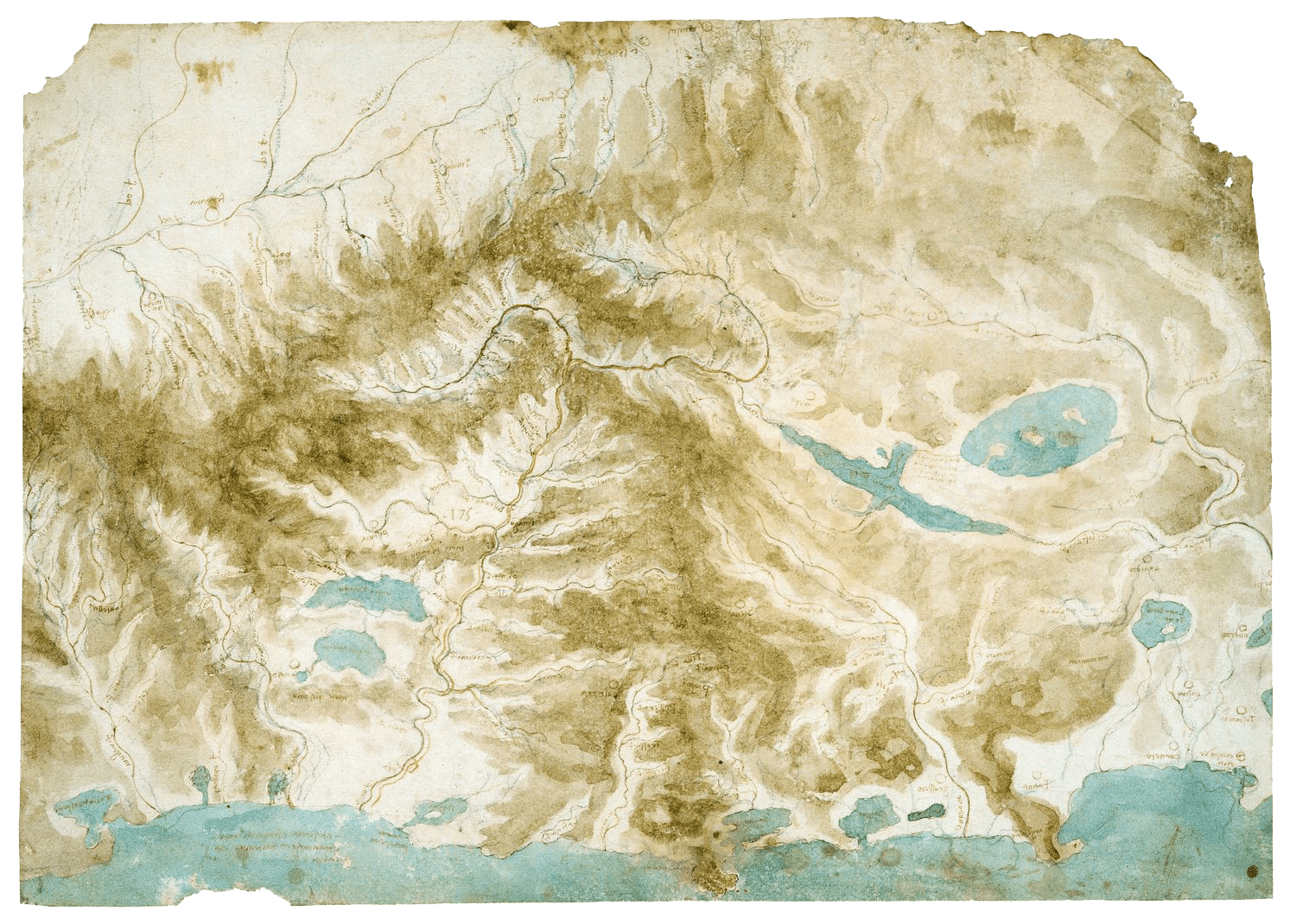 A map of the Arno valley and surrounding areas by Leonardo da Vinci