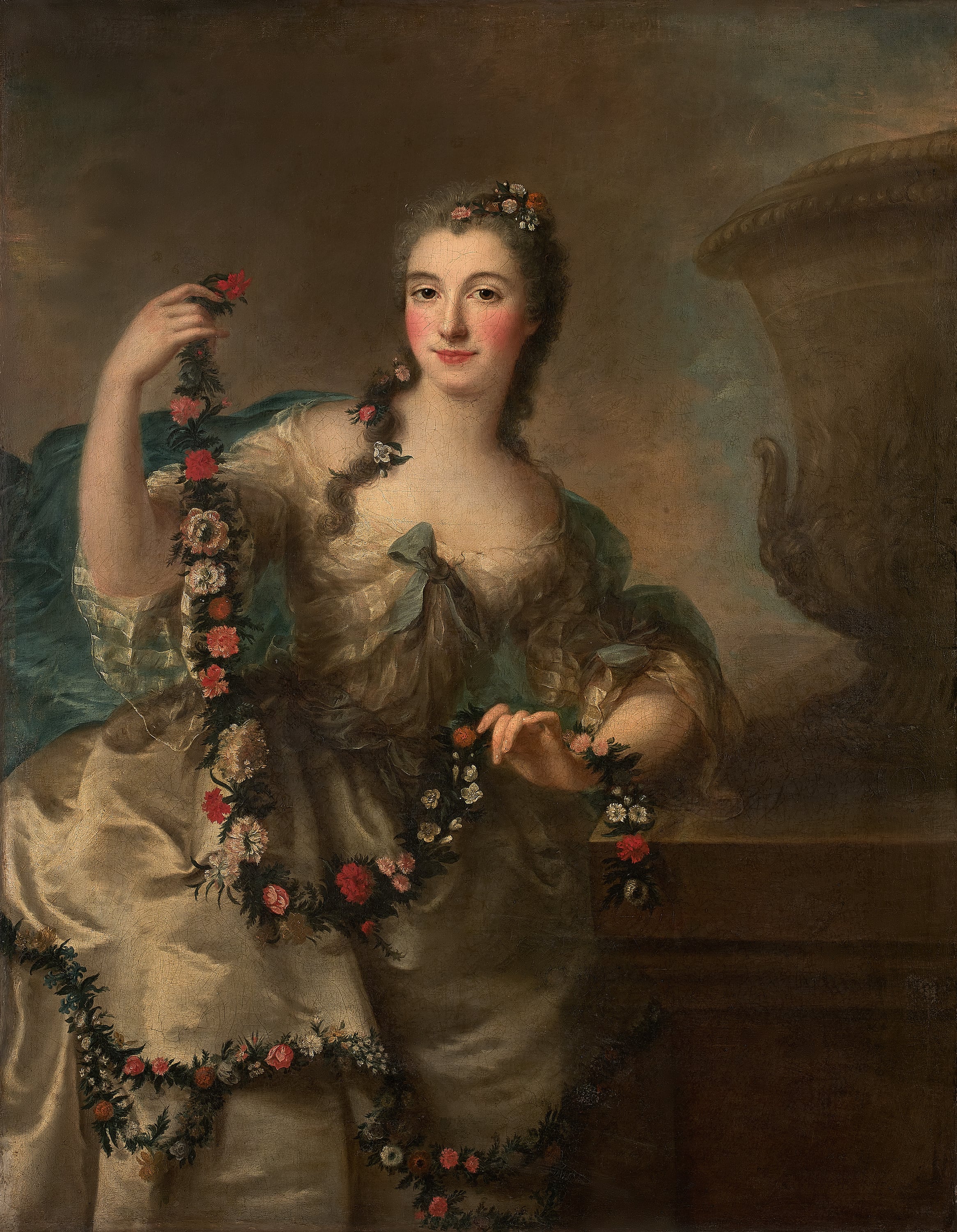 Young lady with a garland of flowers by Marianne Loir