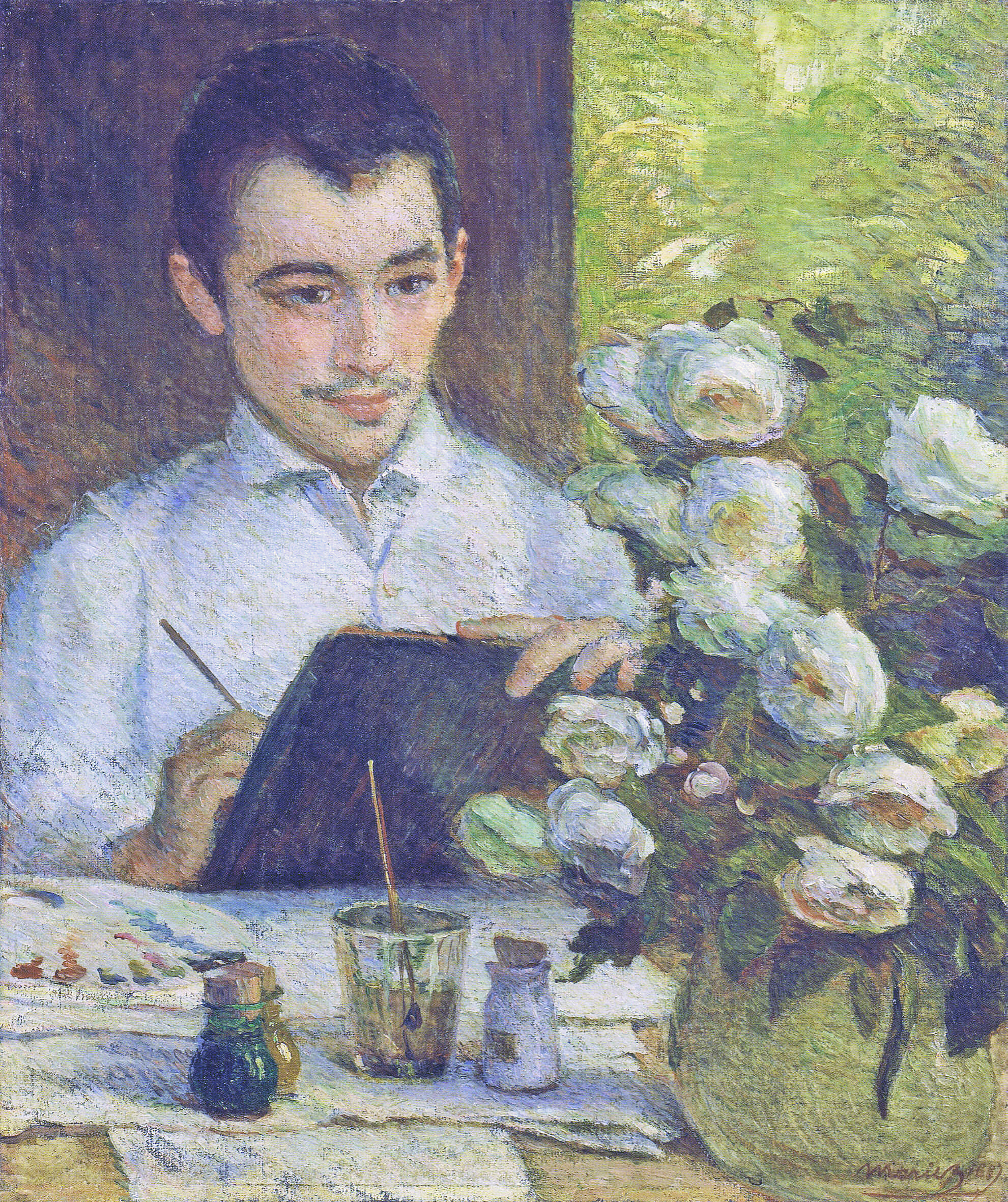 Pierre Bracquemond painting a bouquet of flowers by Marie Bracquemond