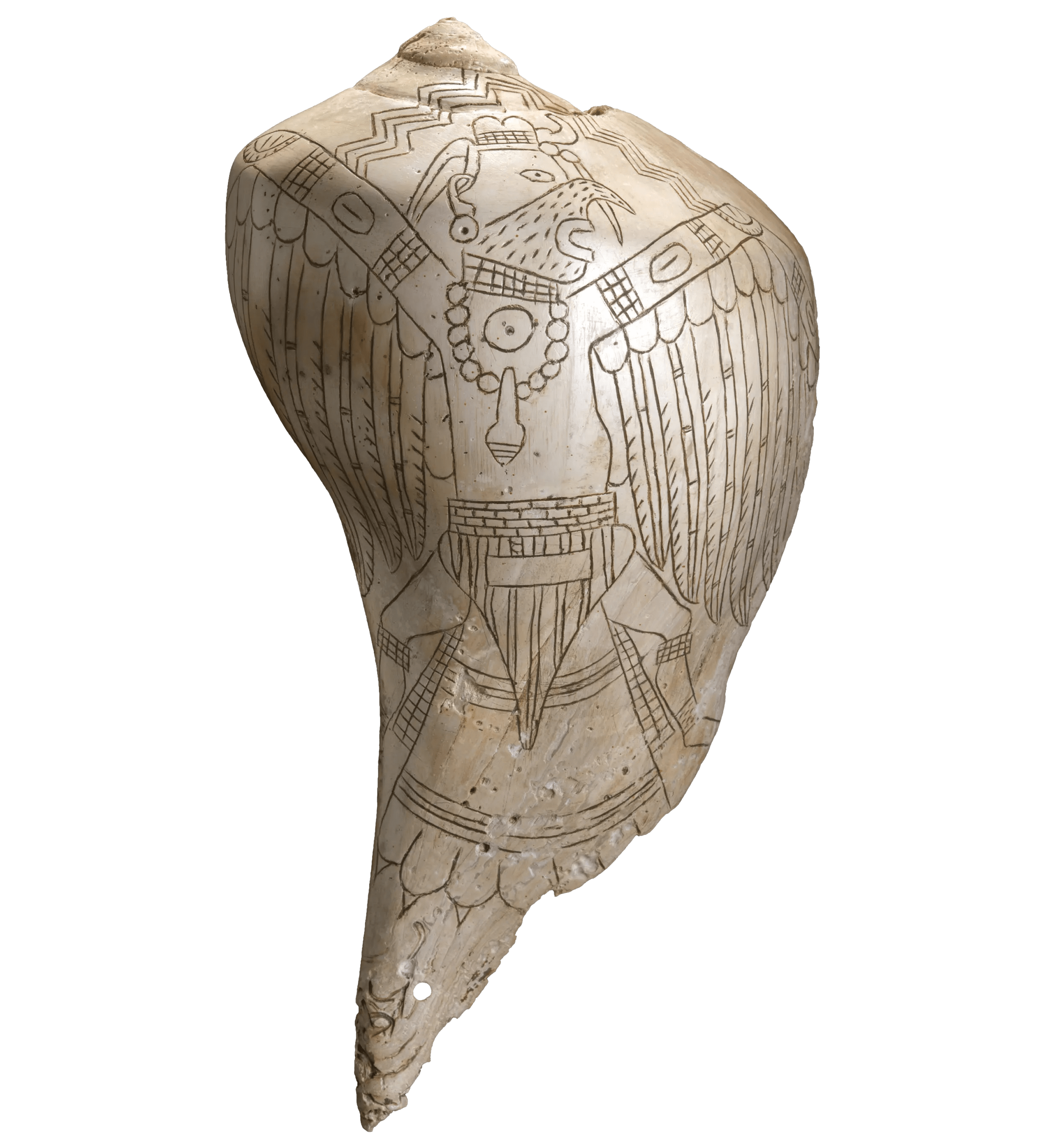 Engraved Whelk Shell Depicting Birdman by Mississippian Culture