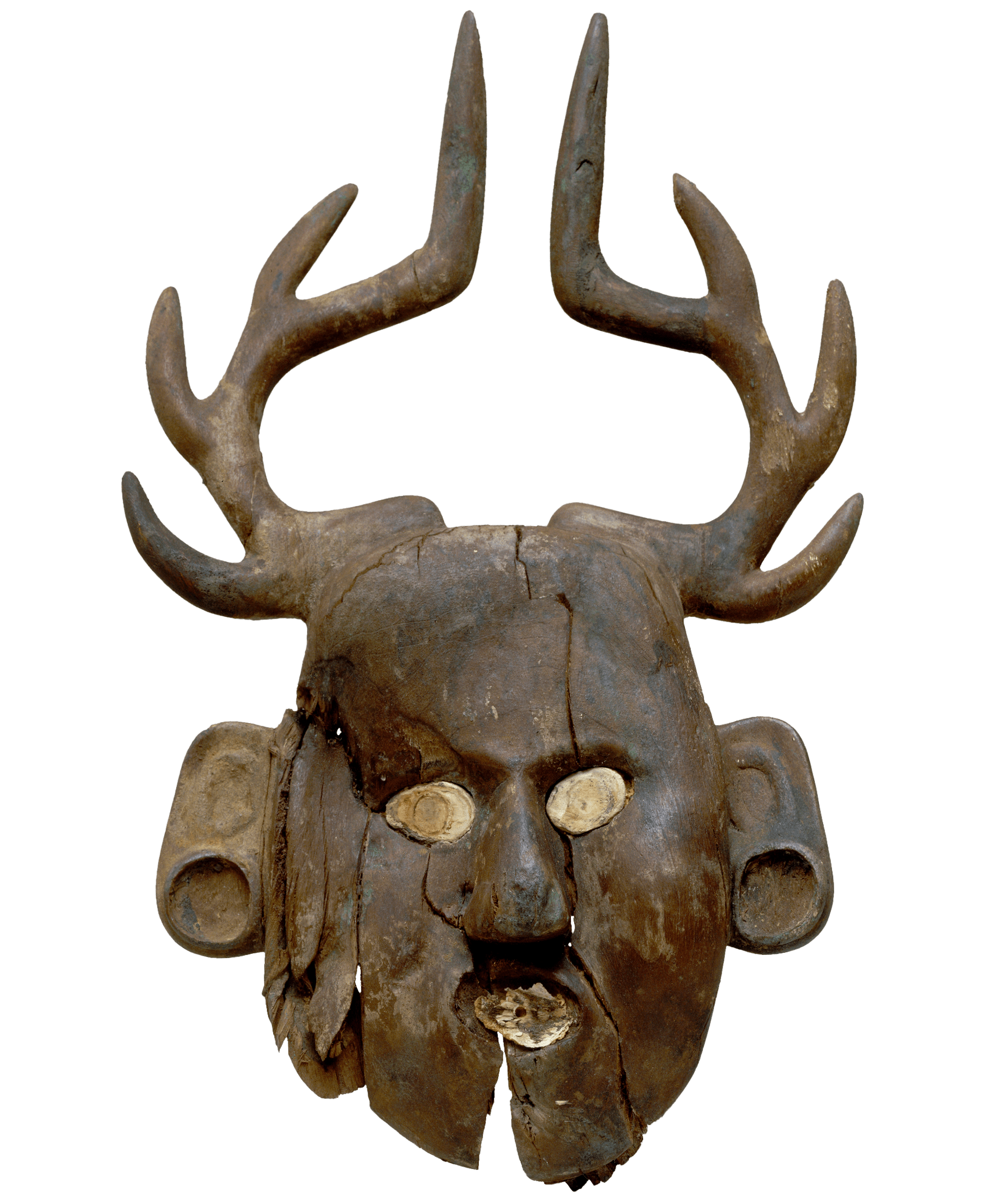 Human face effigy with deer antlers by Mississippian Culture