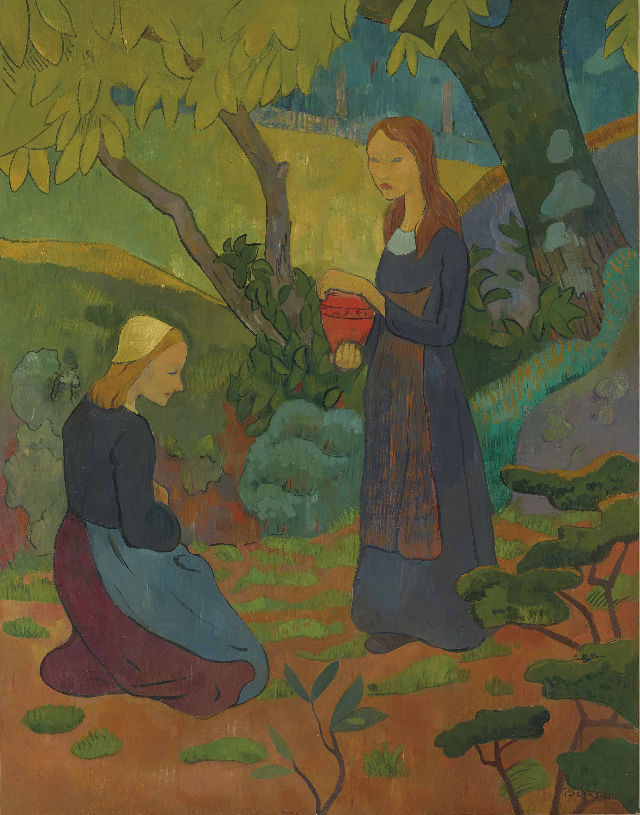 Young Breton girls with vermilion pot by Paul Sérusier