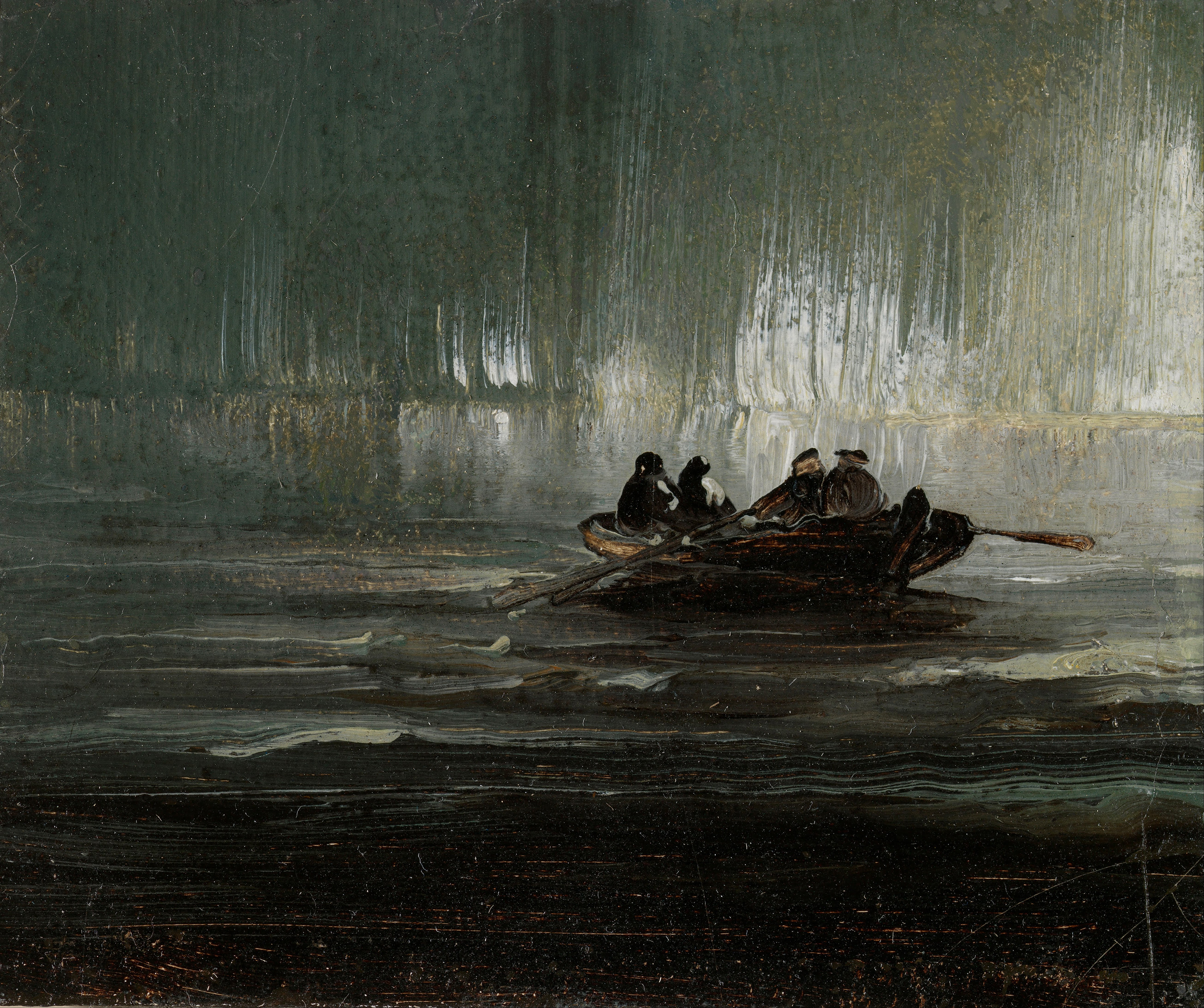 The Northern Lights over Four Men in a Rowboat by Peder Balke