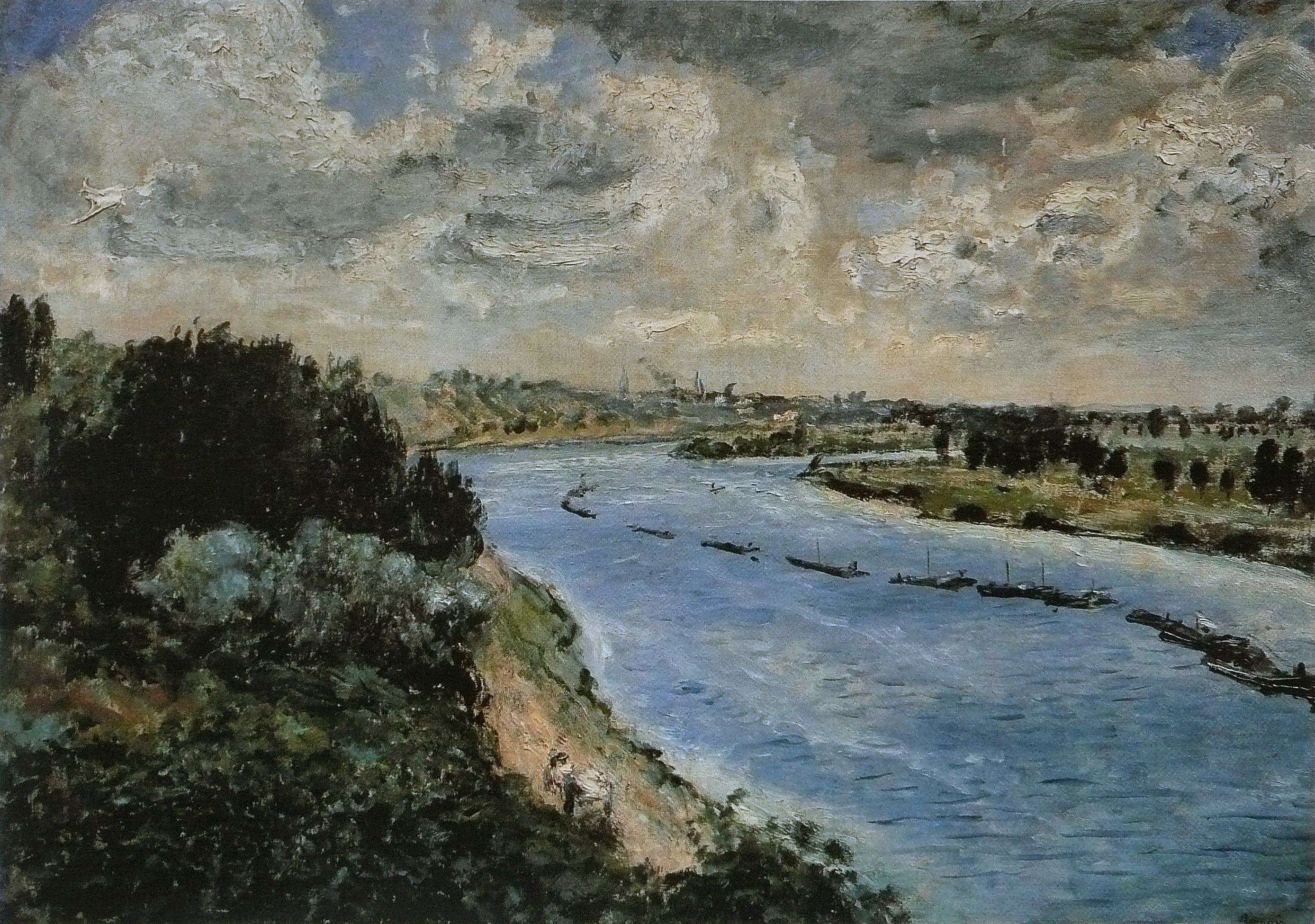 Barges on the Seine by Pierre-Auguste Renoir