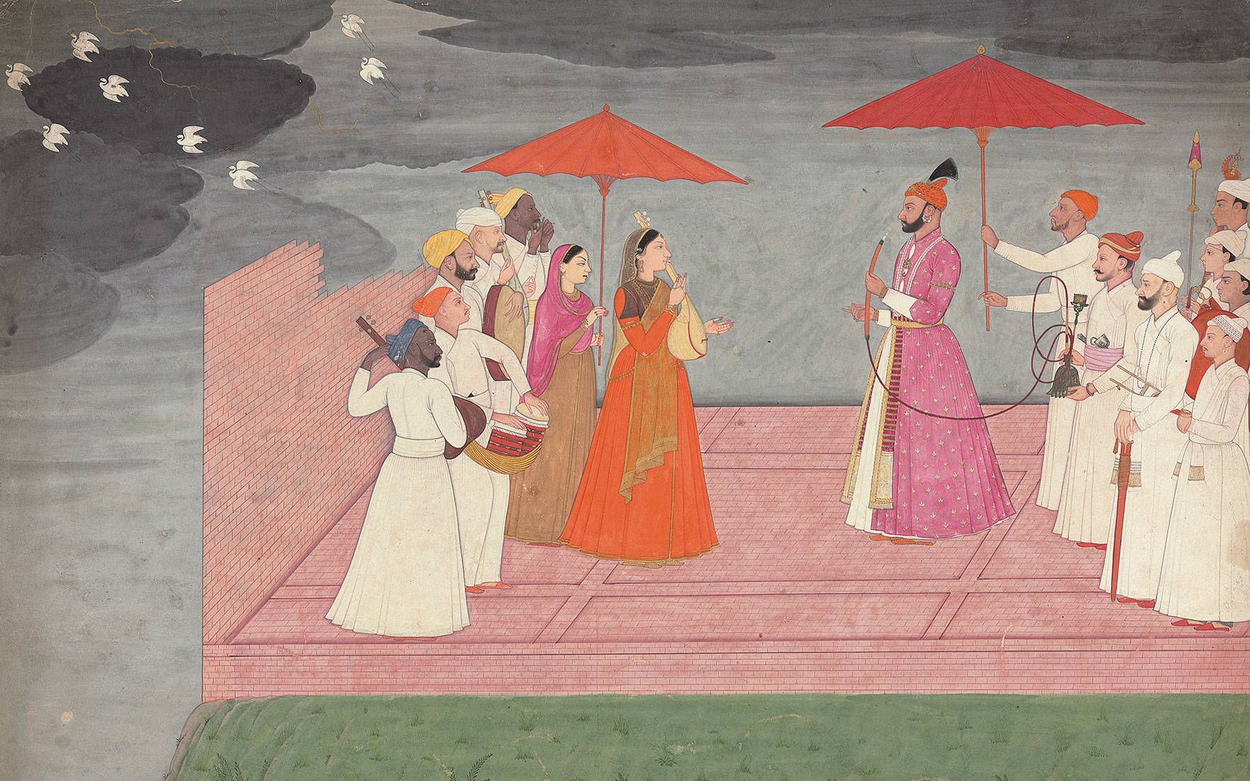 Musicians playing a Raga for Balwant Dev Singh during the Rainy
          Season by The Family of Nainsukh