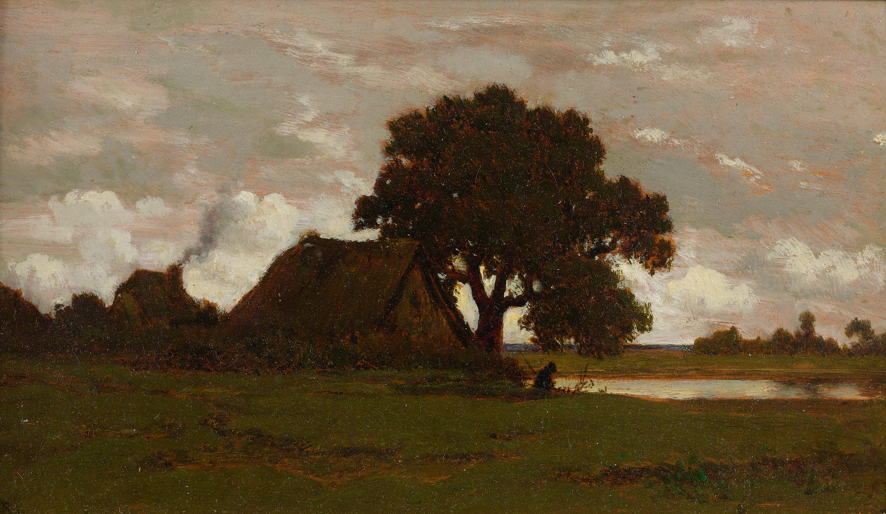 Chaumières, Near the Pond by Théodore Rousseau