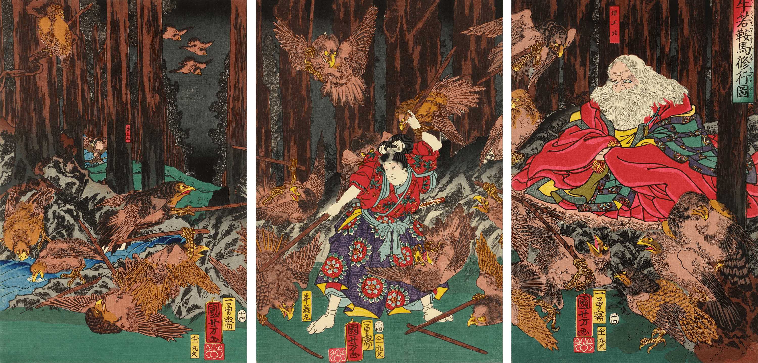 Prince Yoshitsune learning the art of swordsmanship by Utagawa Kuniyoshi