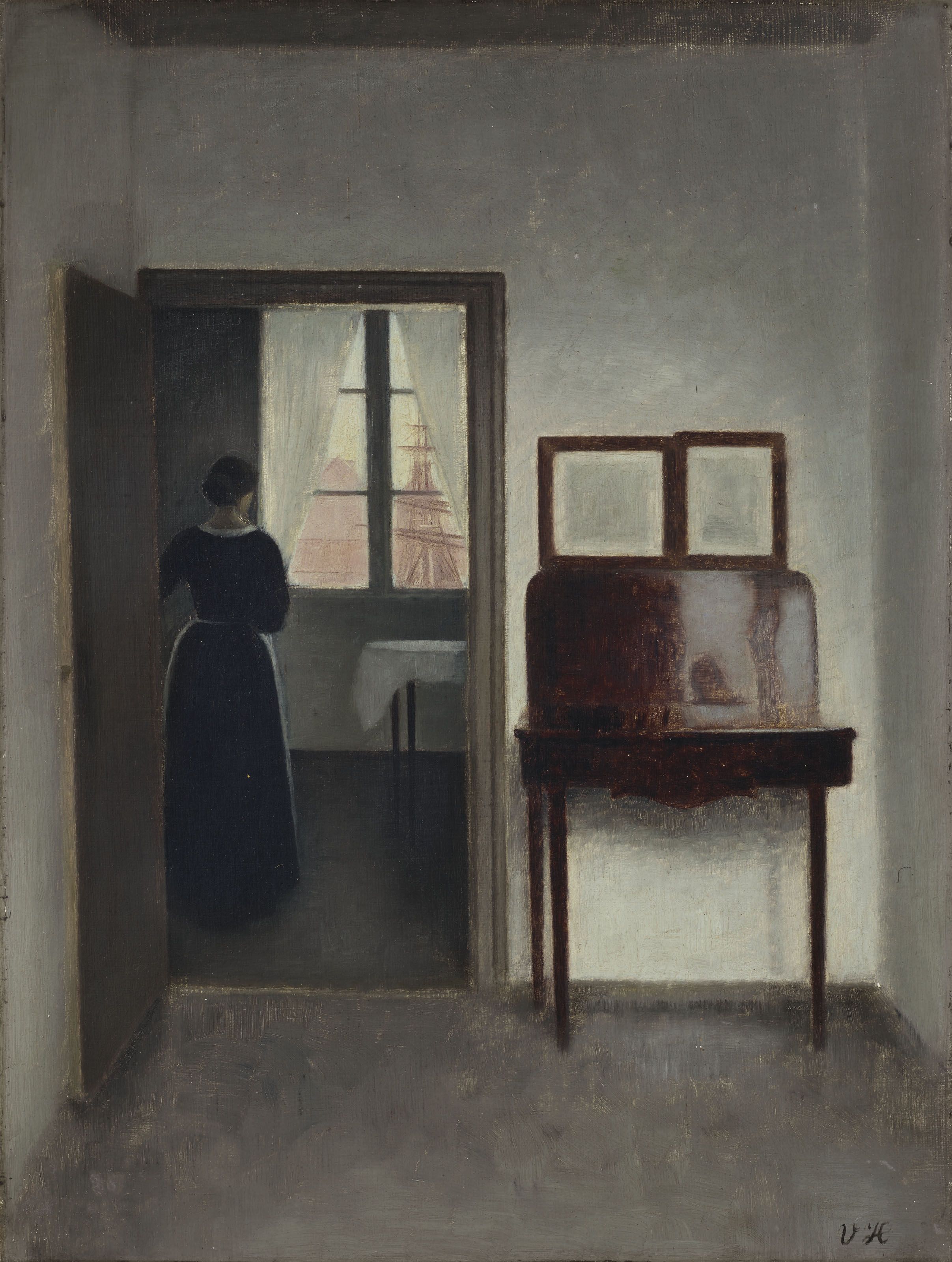 Interior with a Woman by Vilhelm Hammershøi
