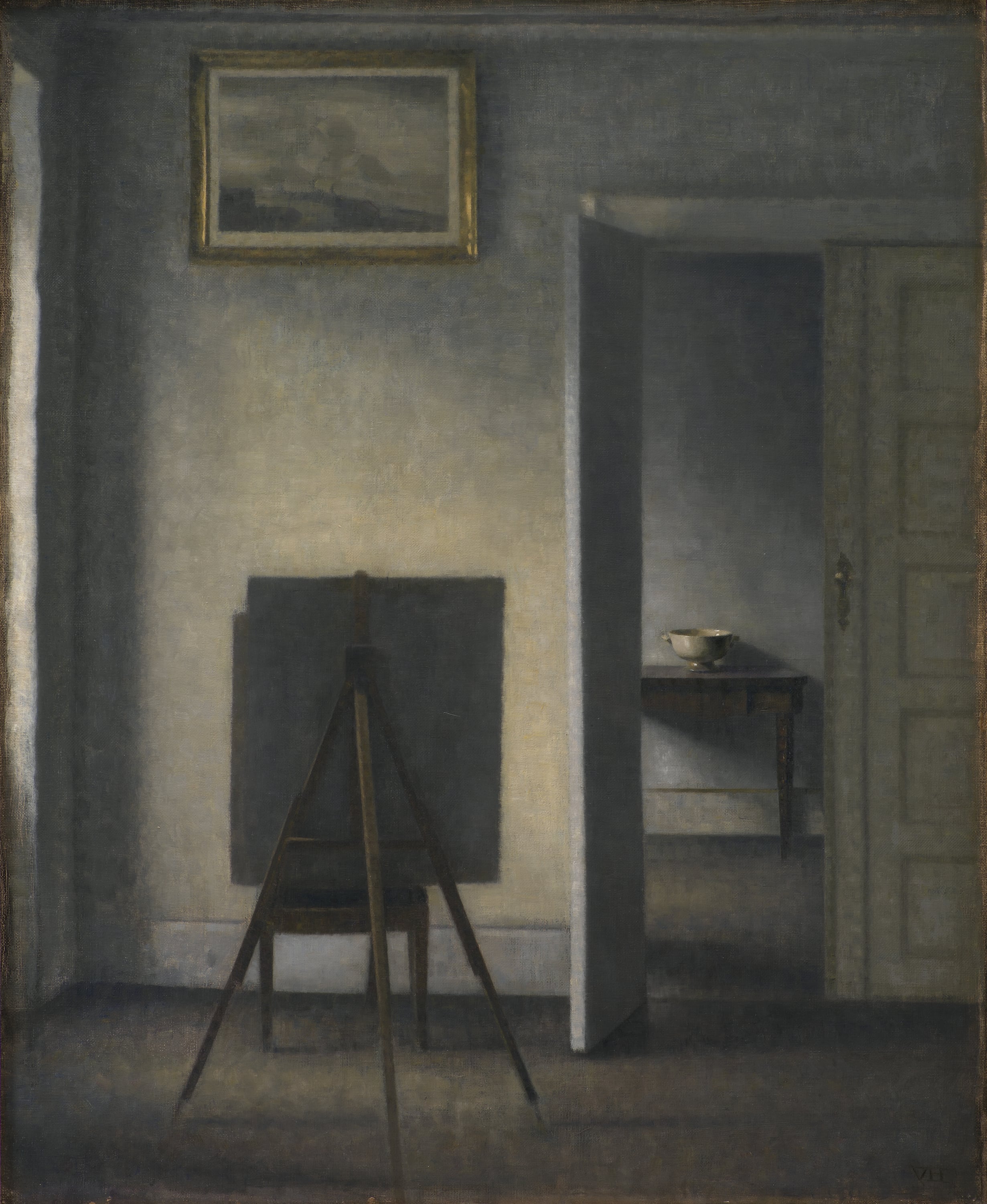 Interior with the Artist's Easel by Vilhelm Hammershøi