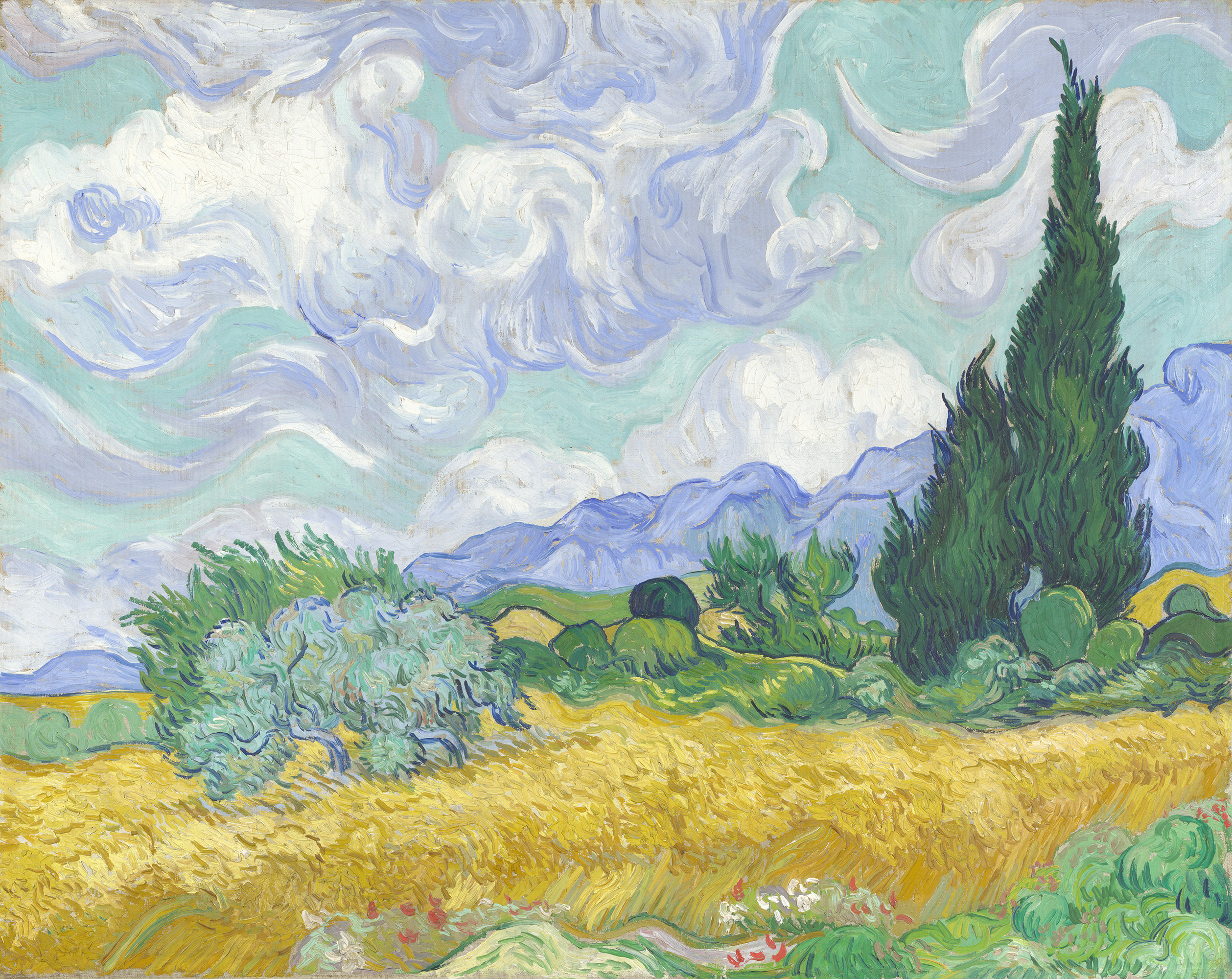 A Wheatfield, with Cypresses (September 1889) by Vincent Van Gogh