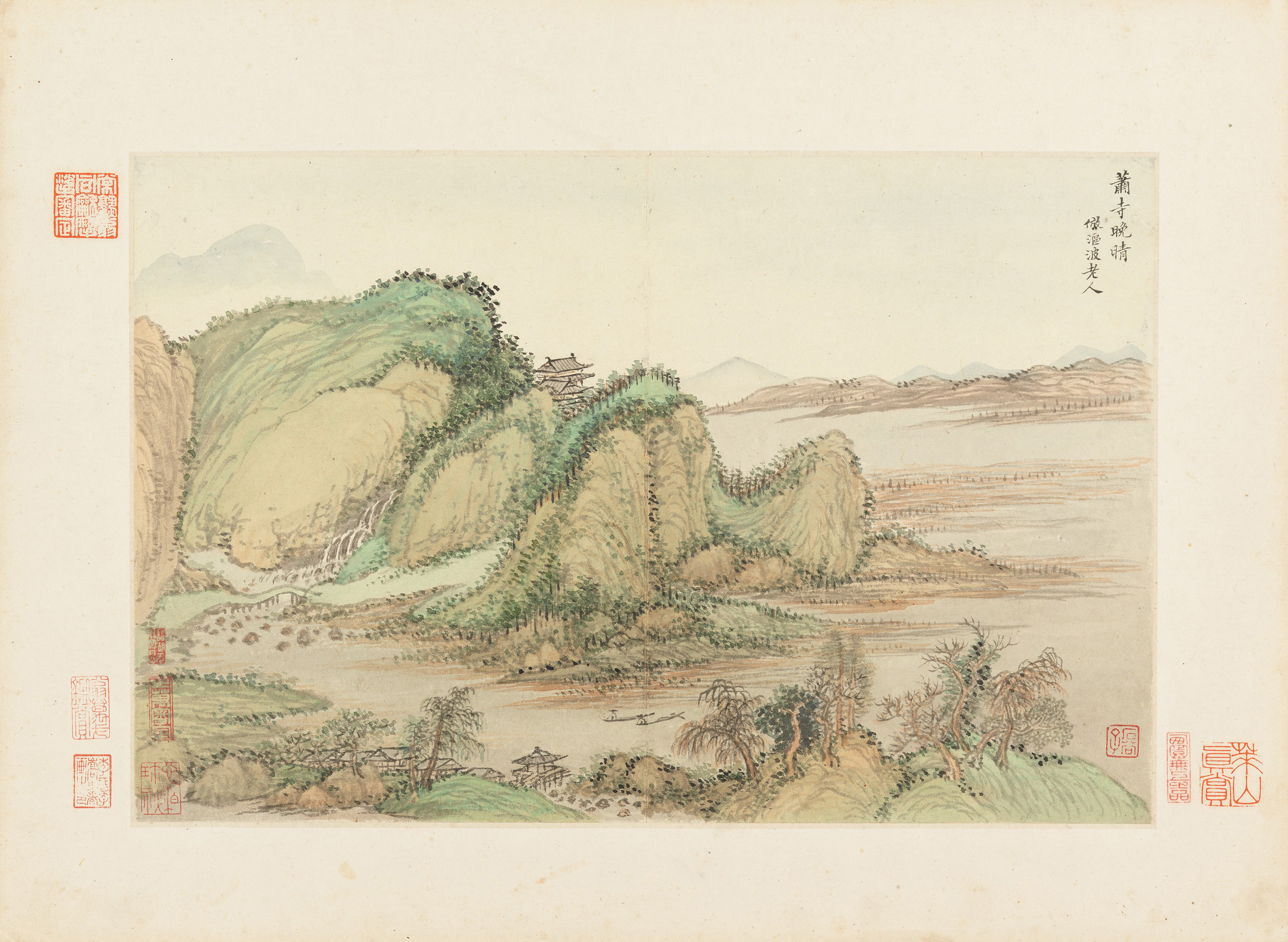 Buddhist Temple on a Clear Evening, after Oubo Laoren by Wang Hui (王翚)