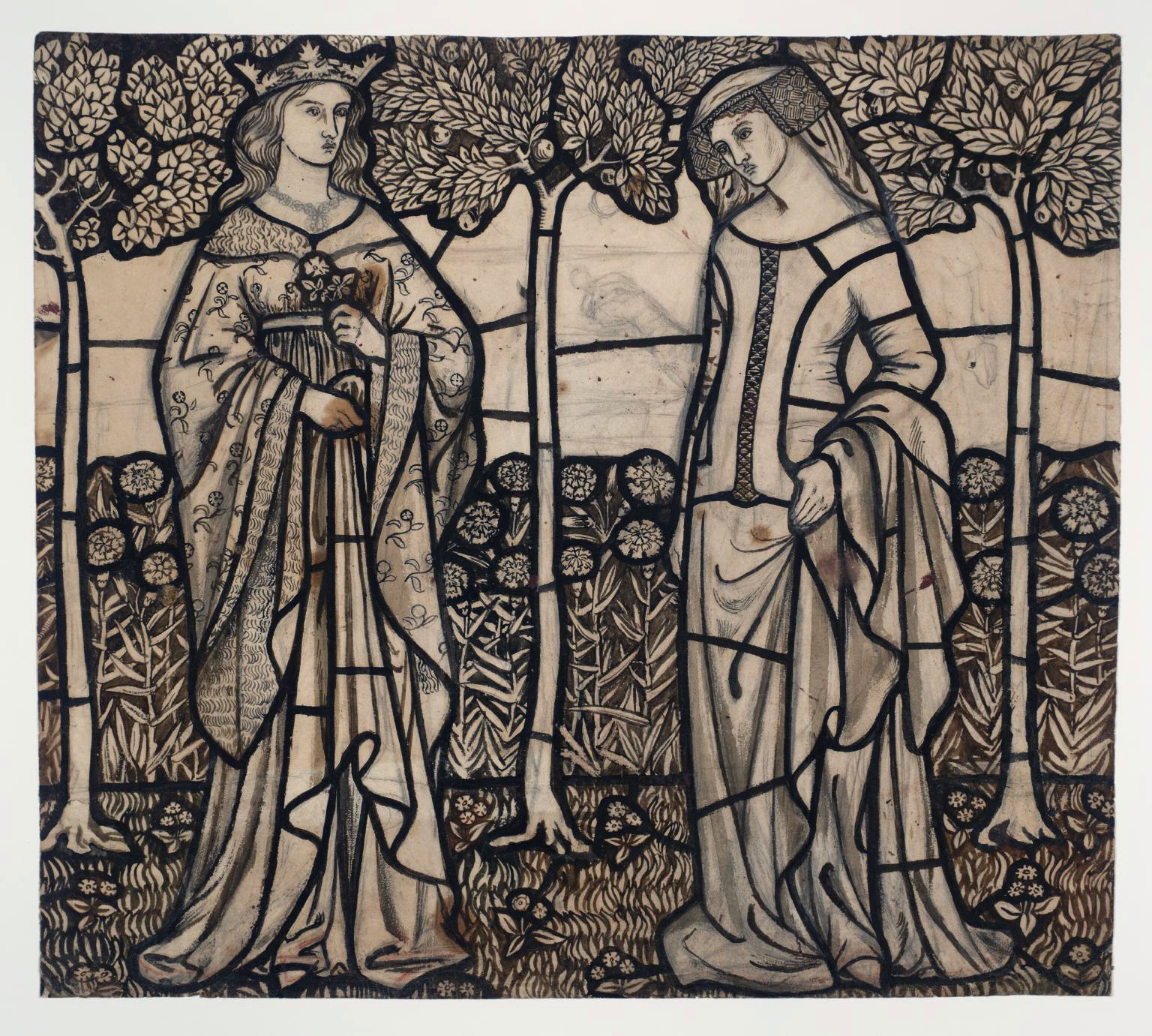 Guinevere and Iseult: Cartoon for Stained Glass by William Morris