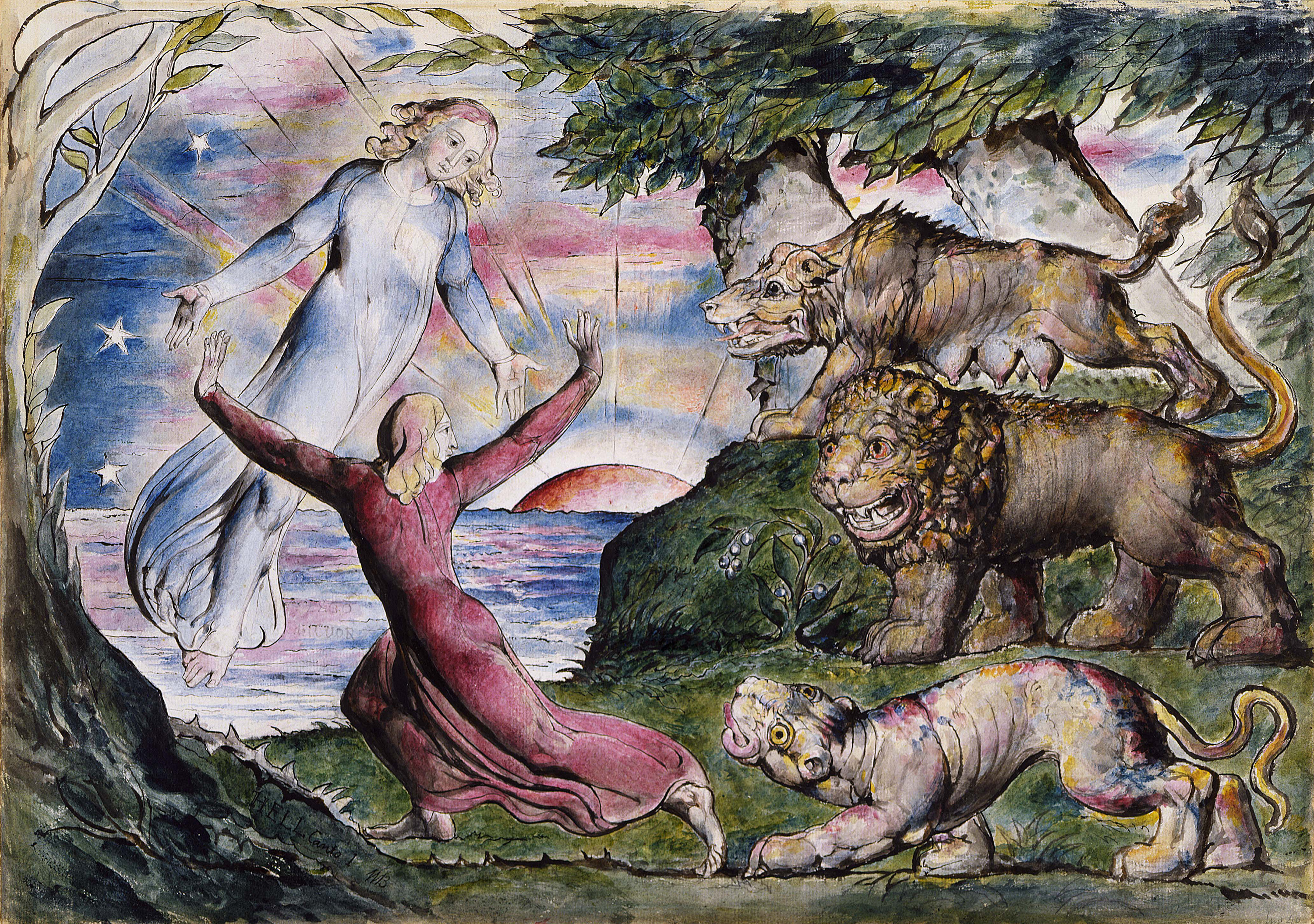 Dante Running from the Three Beasts by William Blake