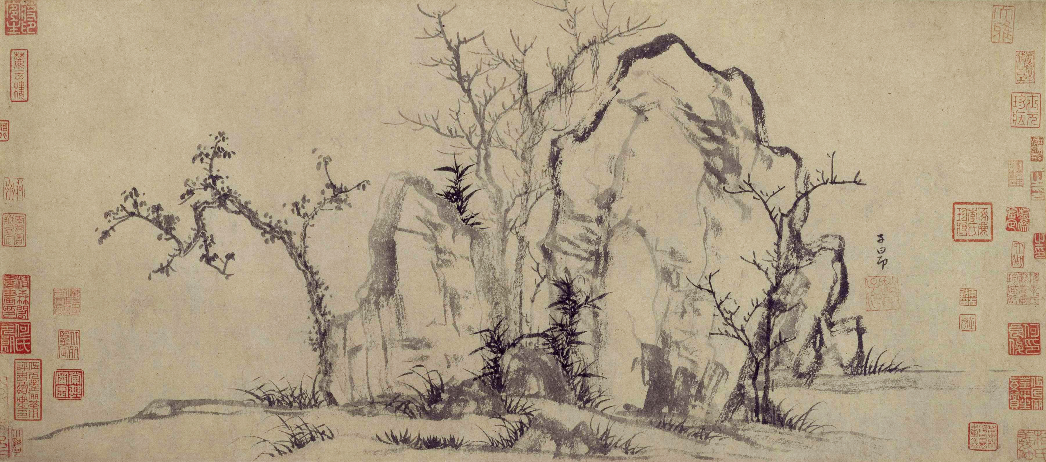 Elegant Rocks and Sparse Trees, 秀石疏林 by Zhao Mengfu