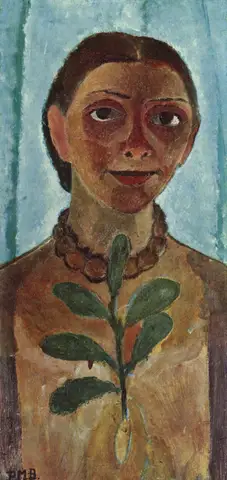 Self-portrait with a camellia branch by Paula Modersohn-Becker