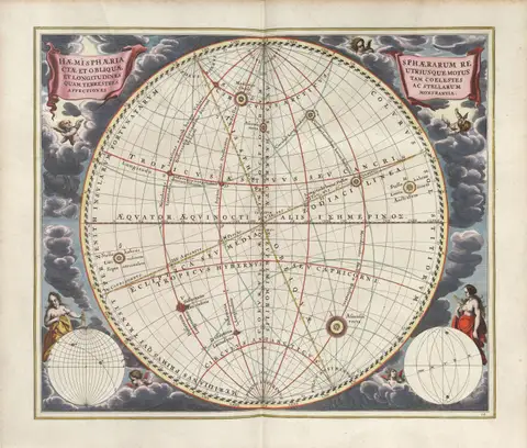 Harmonia Macrocosmica Plate 12 — Upright and Oblique Spheres by Andreas Cellarius