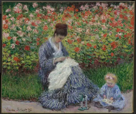 Camille Monet and a Child in the Garden in Argenteuil by Claude Monet