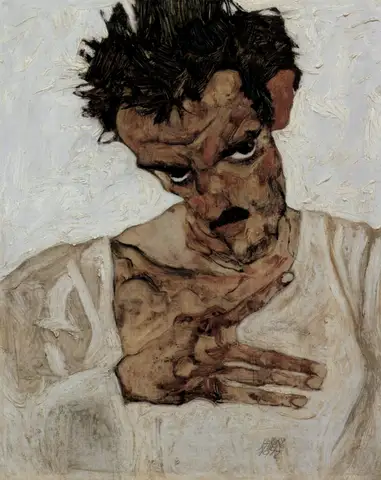 Self Portrait with Lowered Head by Egon Schiele