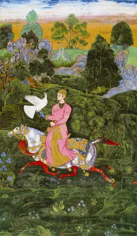Sultan Ibrahim Adil Shah II Khan Hunting with a Hawk by Farrukh Beg