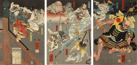 Ushiwakamaru Fights Benkei on Gojô Bridge by Utagawa Kuniyoshi