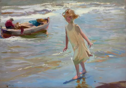 Girl on the beach, Valencia by Joaquín Sorolla