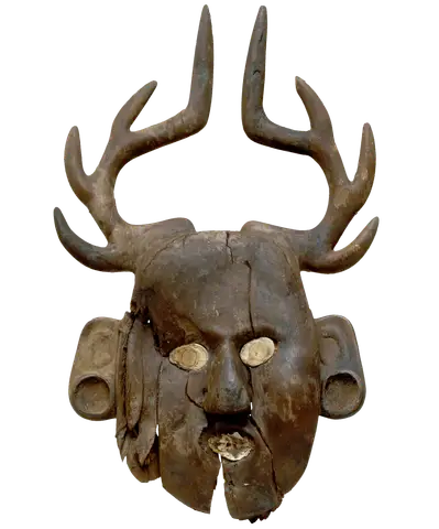 Human face effigy with deer antlers by Mississippian Culture