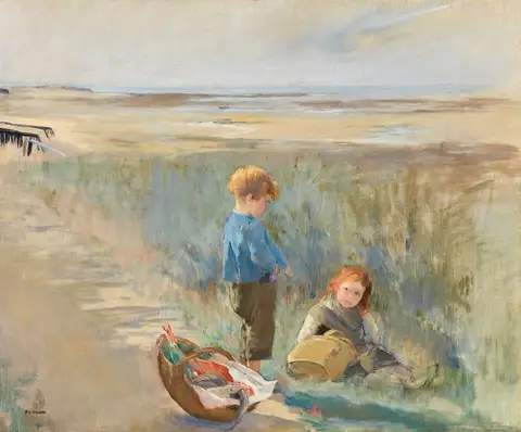 Children on the sand dunes by Eva Gonzalès
