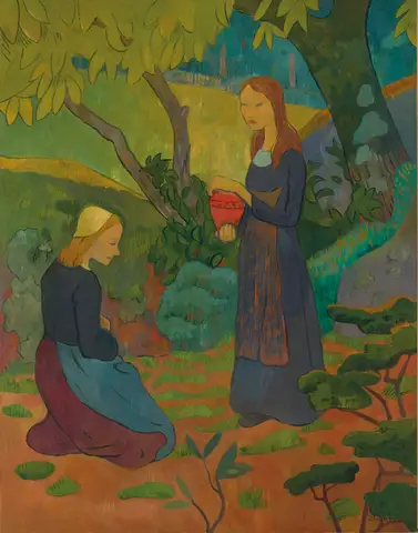 Young Breton girls with vermilion pot by Paul Sérusier