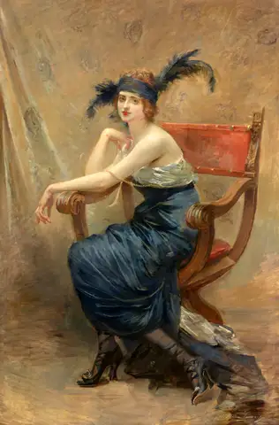 Woman seated in a Dagobert armchair by Madeleine Lemaire